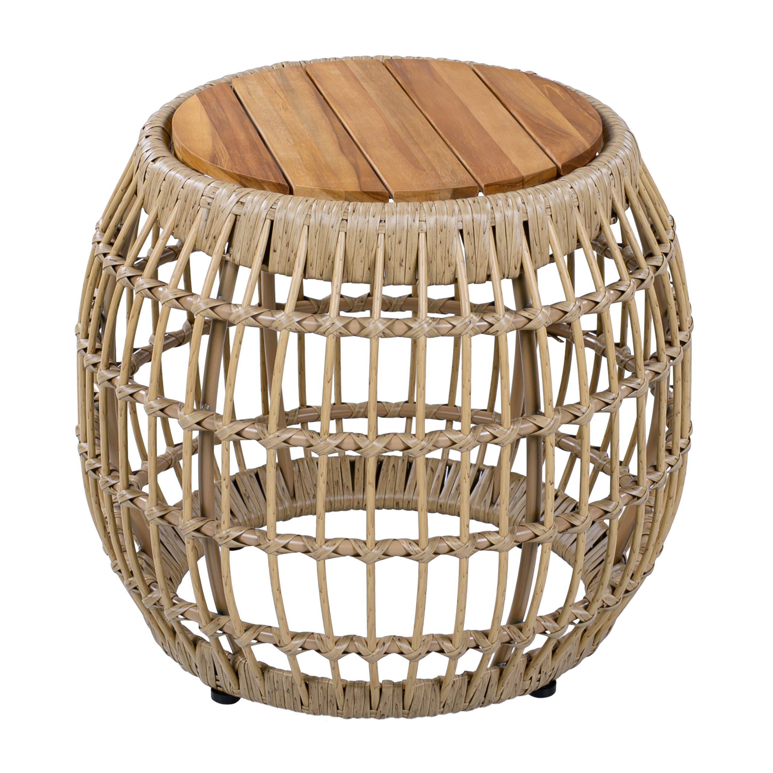 Acacia Wood Outdoor Side Table with Wicker Base - Light Brown, Round 16.15" Outdoor Accent for Patio, Garden, Balcony & Indoor Use - Image 5