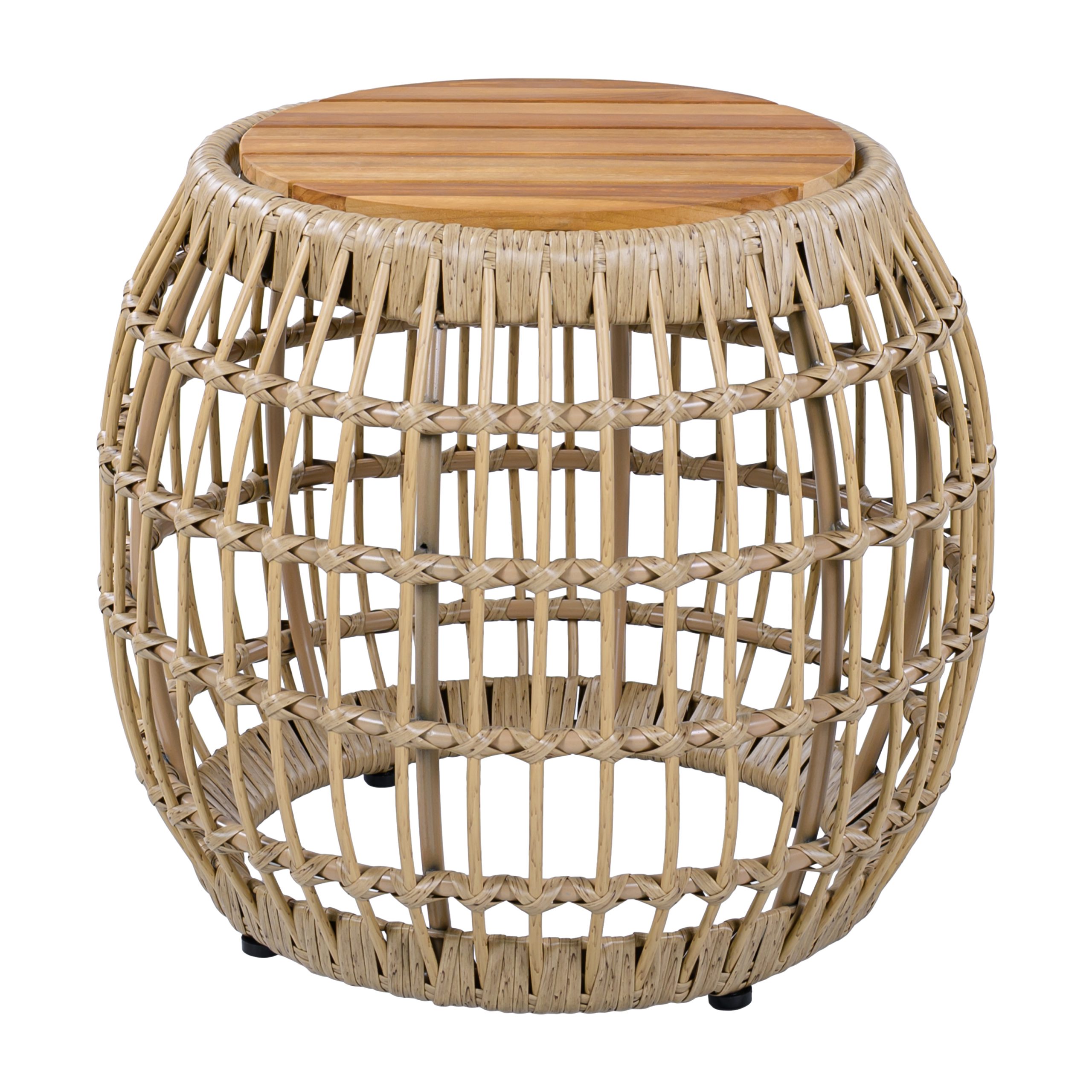 Acacia Wood Outdoor Side Table with Wicker Base - Light Brown, Round 16.15" Outdoor Accent for Patio, Garden, Balcony & Indoor Use - Image 6