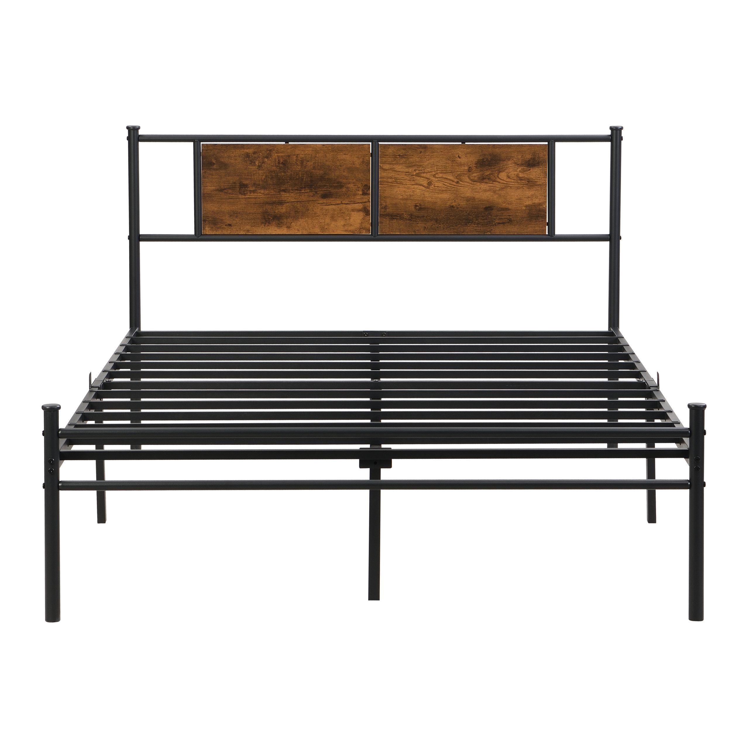 California King Bed Frames ,Headboard with wood panel decoration,black - Image 4