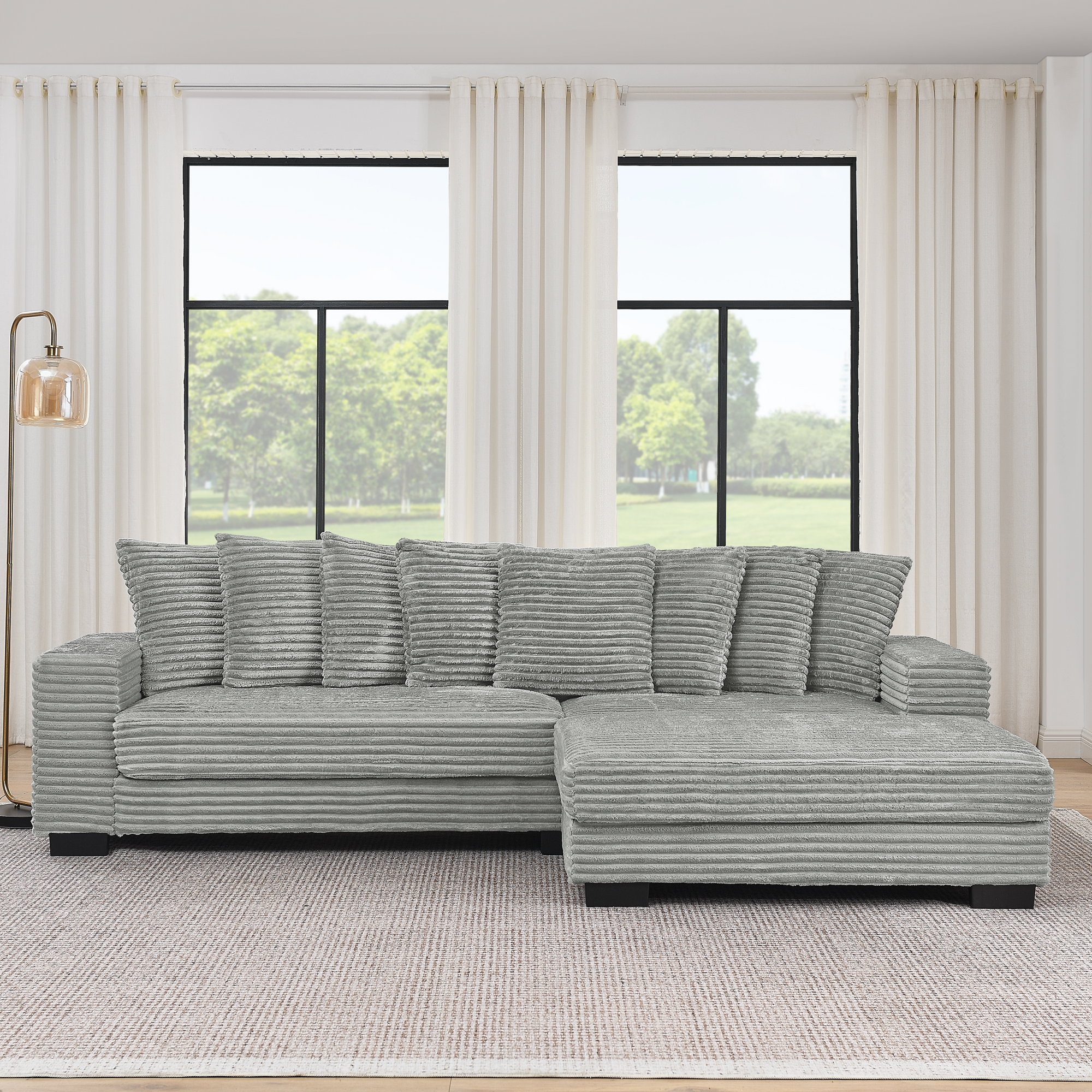Corduroy Tufted Upholstered Sleeper Sectional Sofa, L-Shaped Modular Convertible Sofa , Can freely change the position of the footrests-Gray(Assembly is required) - Image 3
