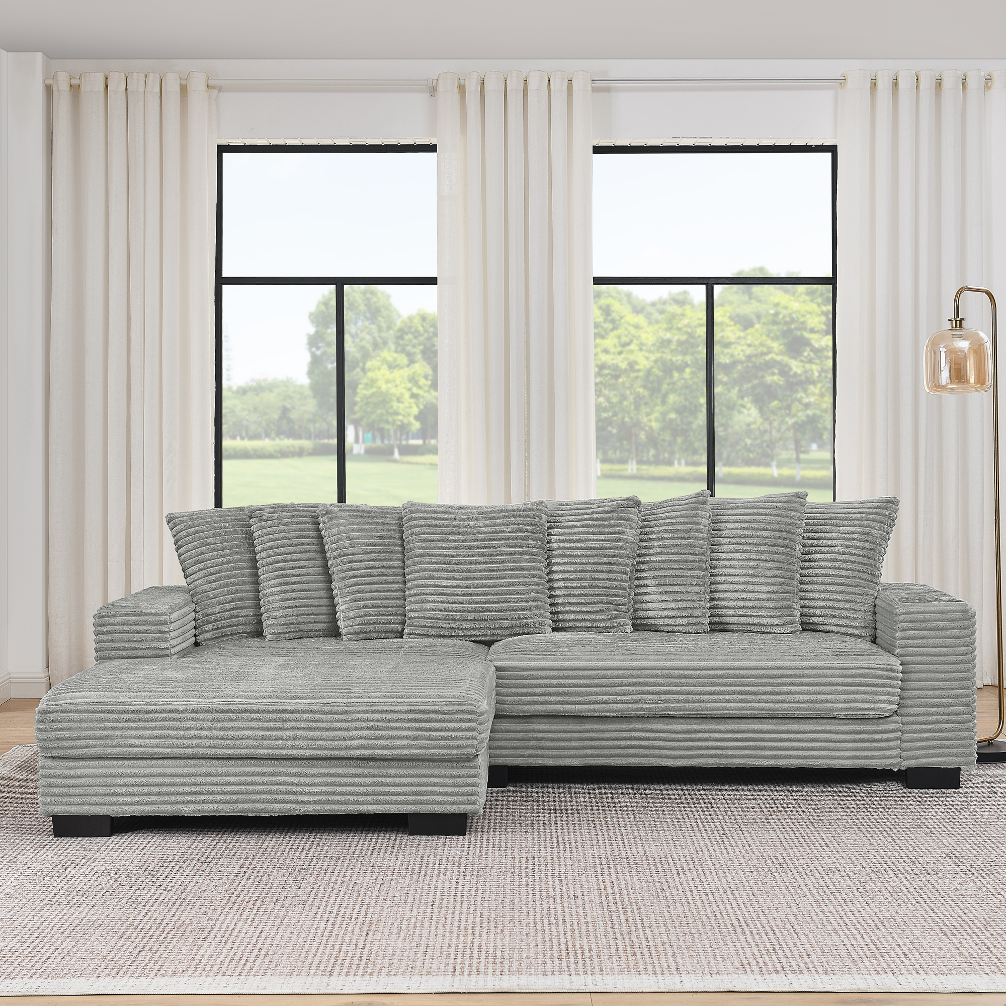 Corduroy Tufted Upholstered Sleeper Sectional Sofa, L-Shaped Modular Convertible Sofa , Can freely change the position of the footrests-Gray(Assembly is required) - Image 6
