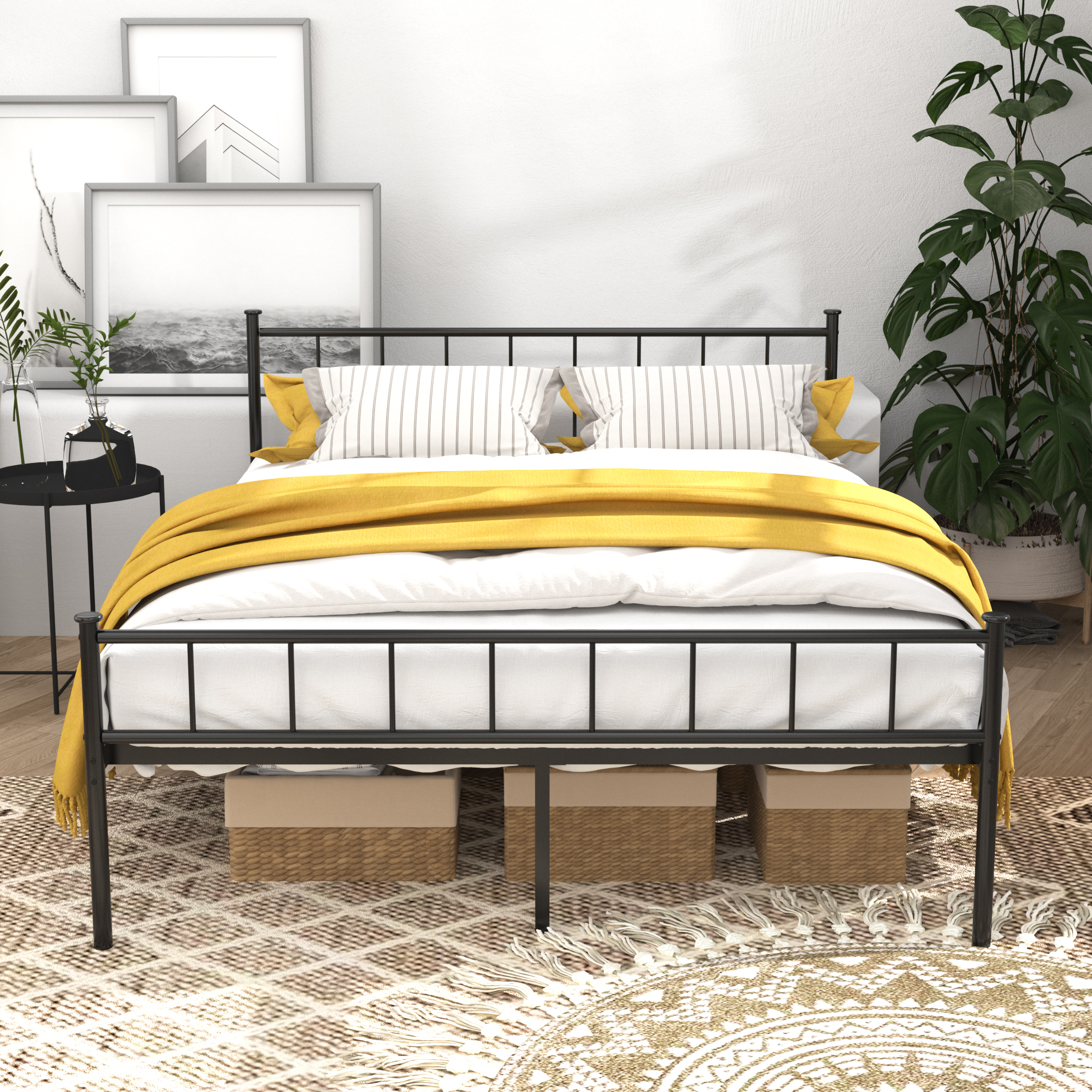Queen Size Bed Frame, Headboard and Footboard,Structurally Stable, Under Bed Storage,No Box Spring Needed,Black - Image 2