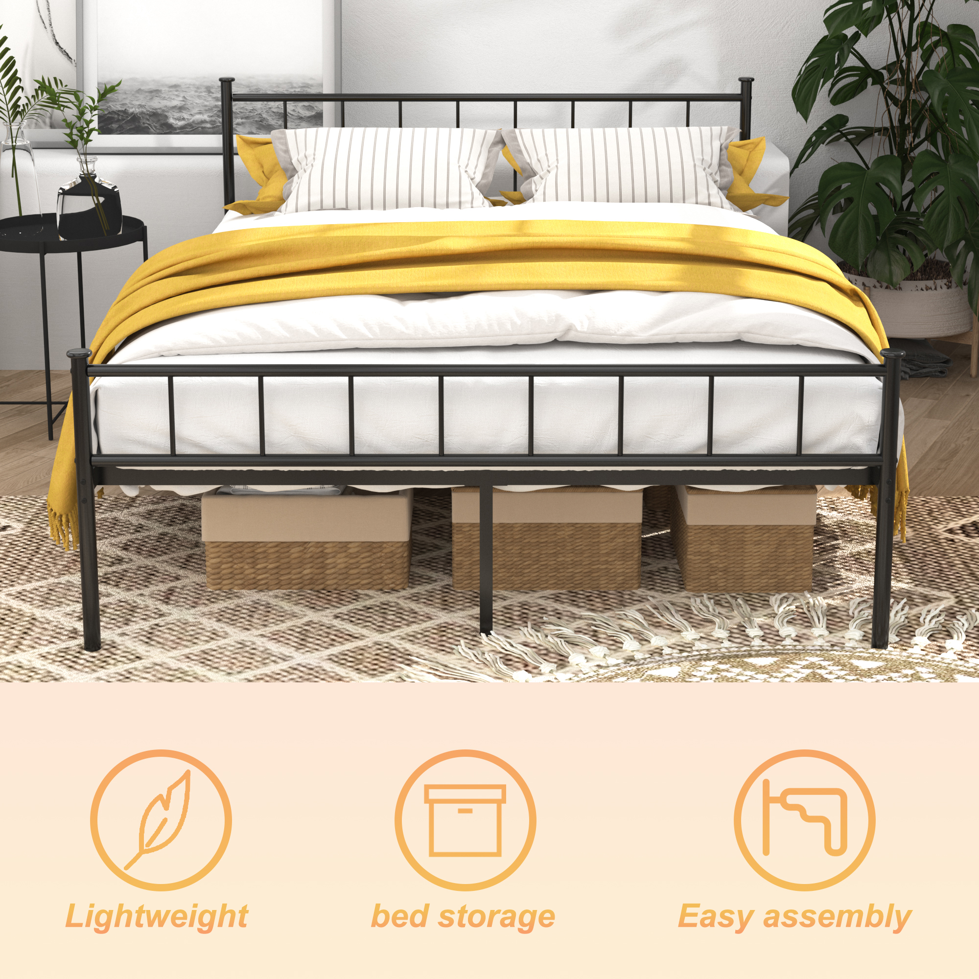 Queen Size Bed Frame, Headboard and Footboard,Structurally Stable, Under Bed Storage,No Box Spring Needed,Black - Image 5