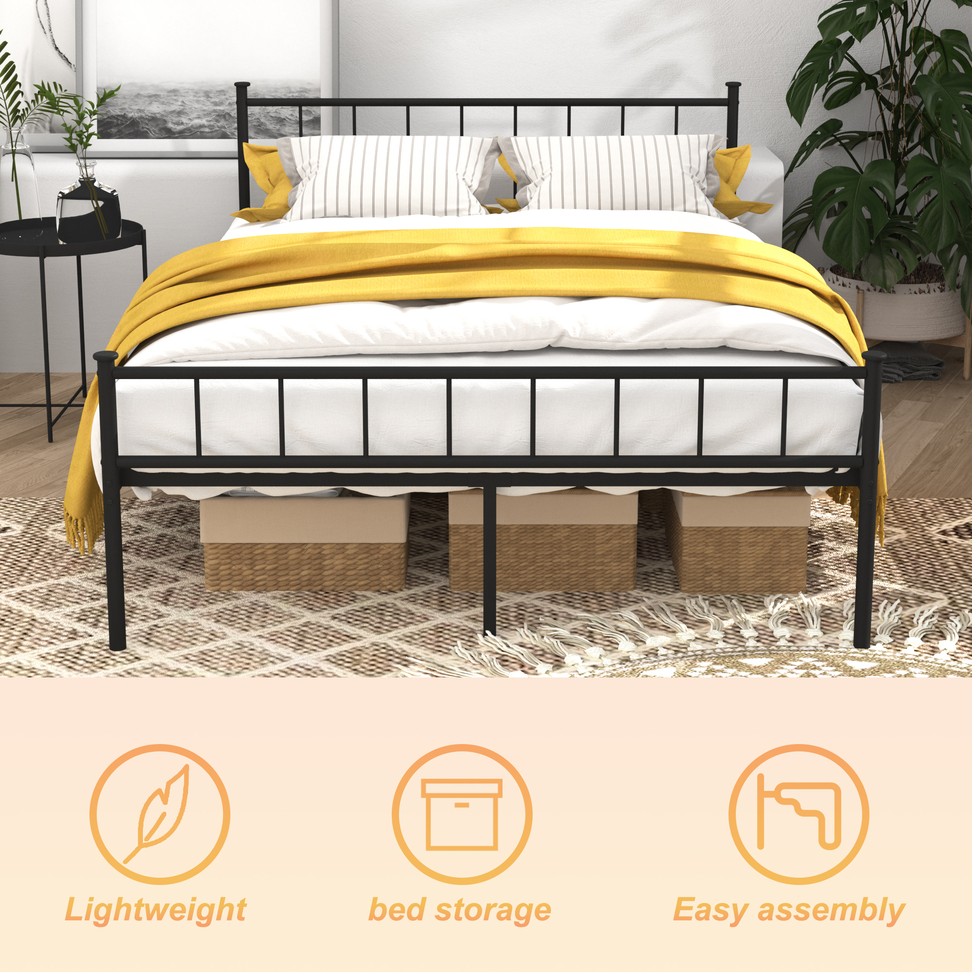 Full Size Bed Frame, Headboard and Footboard,Structurally Stable, Under Bed Storage,No Box Spring Needed,Black - Image 4