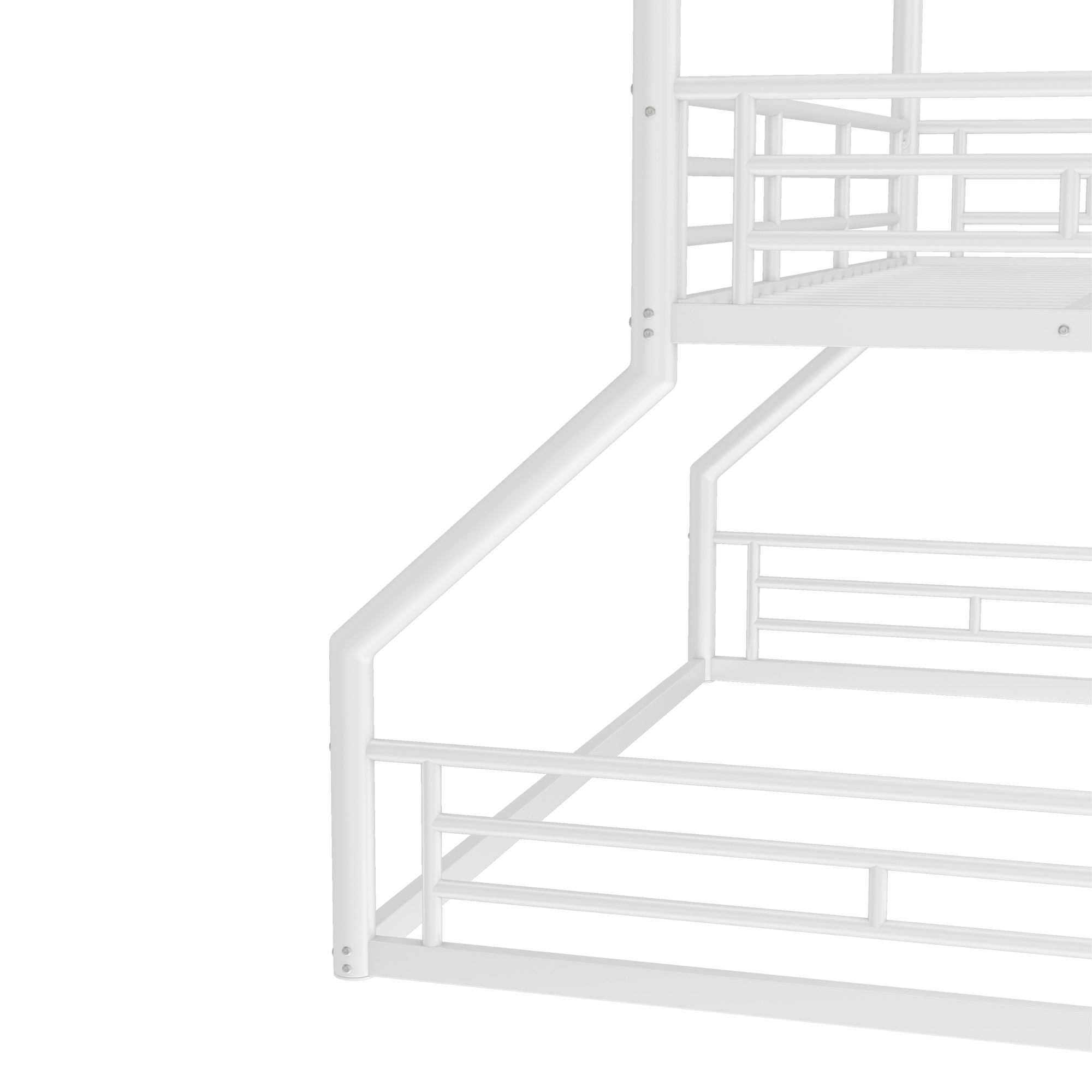 Twin over Twin over Full Bunk Bed, Metal Triple Bunk Bed with Safety Guardrails, Heavy-duty Bunk Bed with Noise-reduced Design, White - Image 4