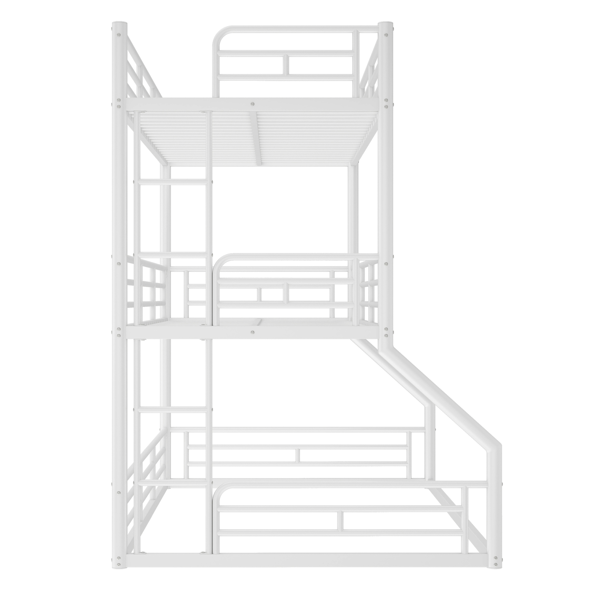Twin over Twin over Full Bunk Bed, Metal Triple Bunk Bed with Safety Guardrails, Heavy-duty Bunk Bed with Noise-reduced Design, White - Image 5