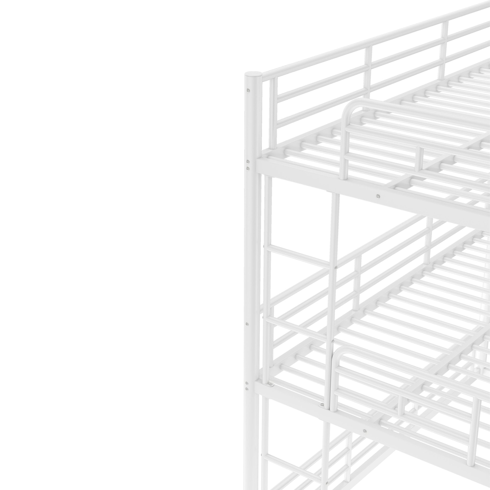 Twin over Twin over Full Bunk Bed, Metal Triple Bunk Bed with Safety Guardrails, Heavy-duty Bunk Bed with Noise-reduced Design, White - Image 6