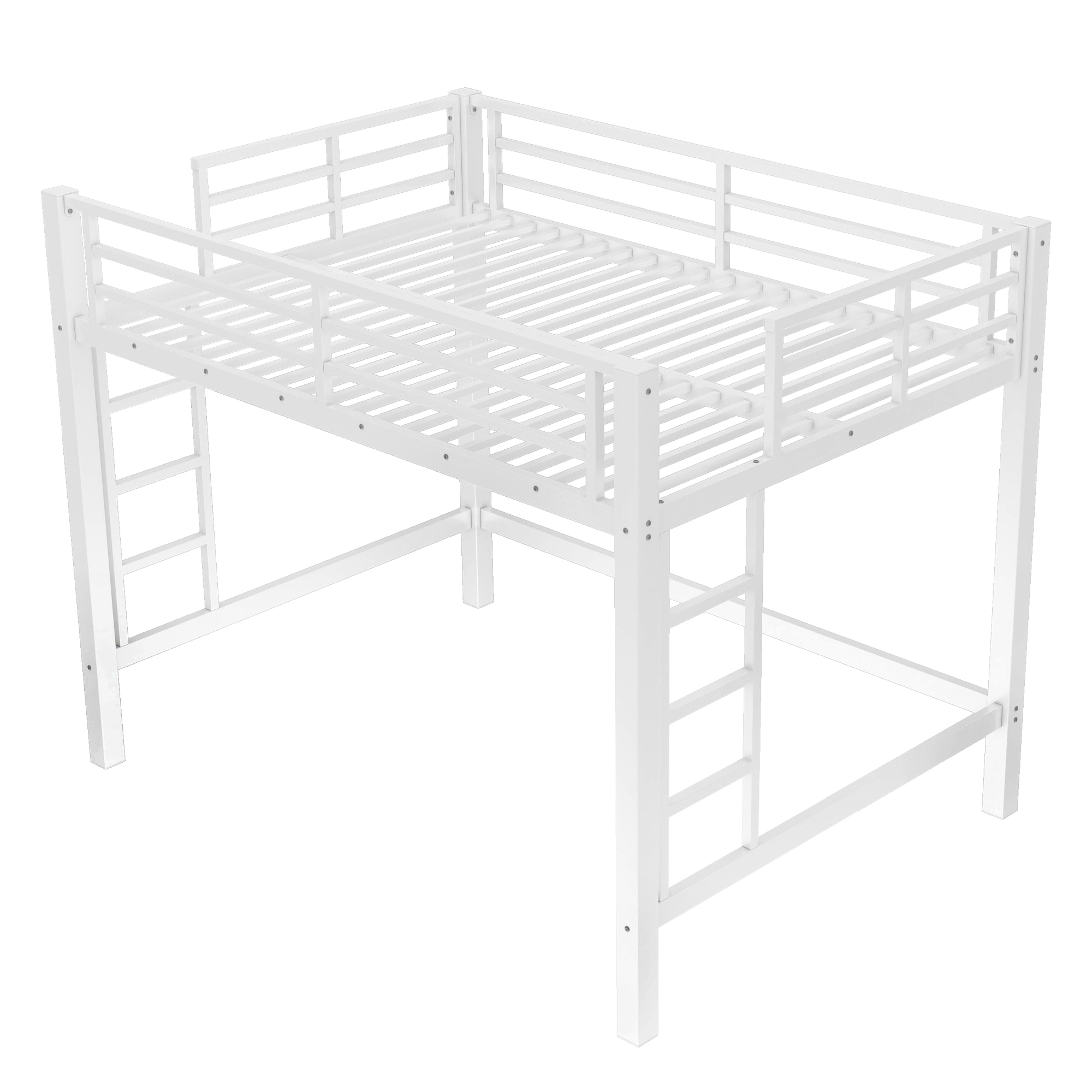 Full Size Metal Loft Bed, Loft Bed with Easy Climbing Ladder and Guardrails , White - Image 4