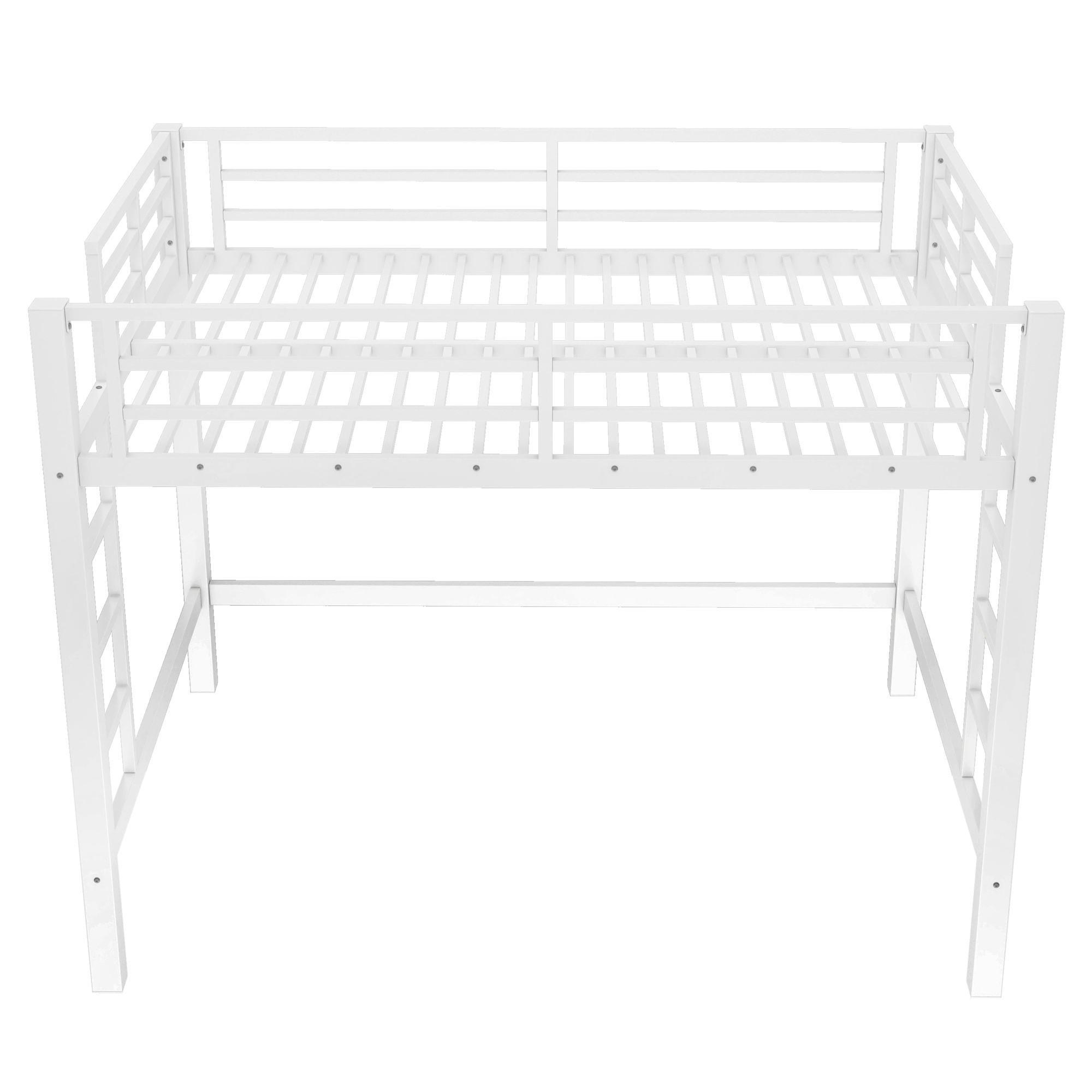 Full Size Metal Loft Bed, Loft Bed with Easy Climbing Ladder and Guardrails , White - Image 5