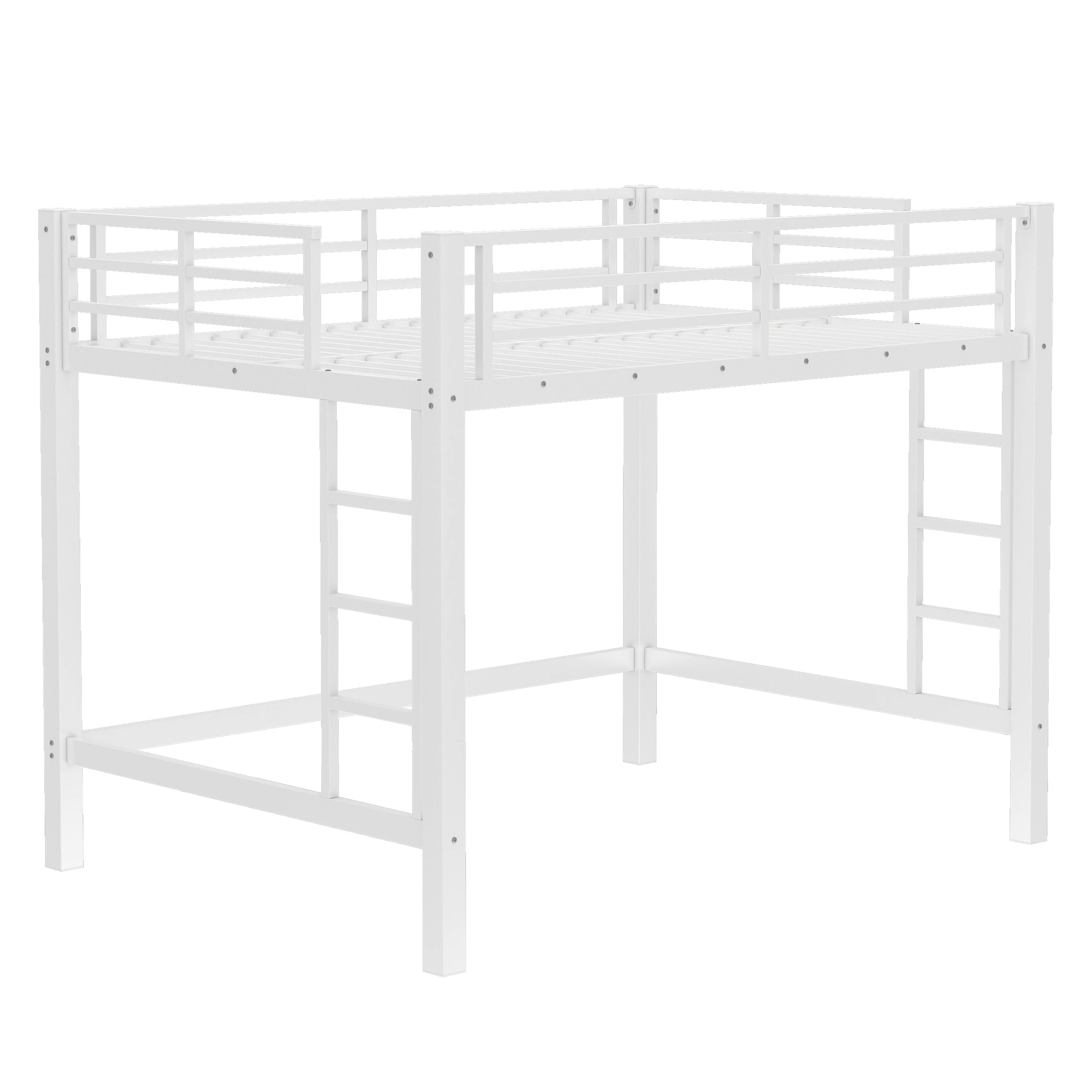 Full Size Metal Loft Bed, Loft Bed with Easy Climbing Ladder and Guardrails , White - Image 6