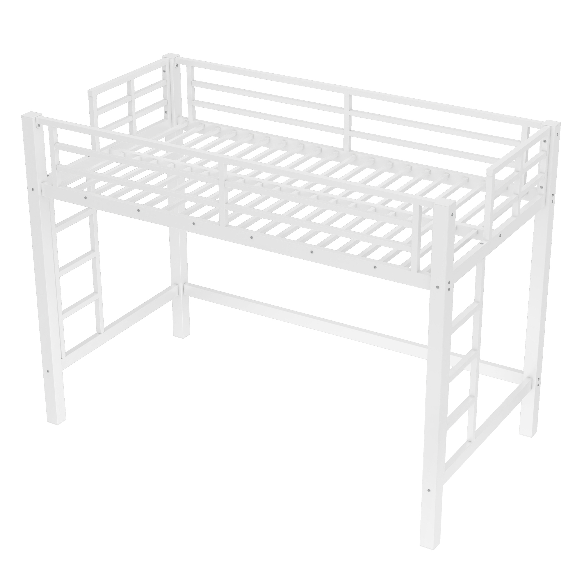 Twin XL Size Metal Loft Bed, Loft Bed with Easy Climbing Ladder and Guardrails , White - Image 4