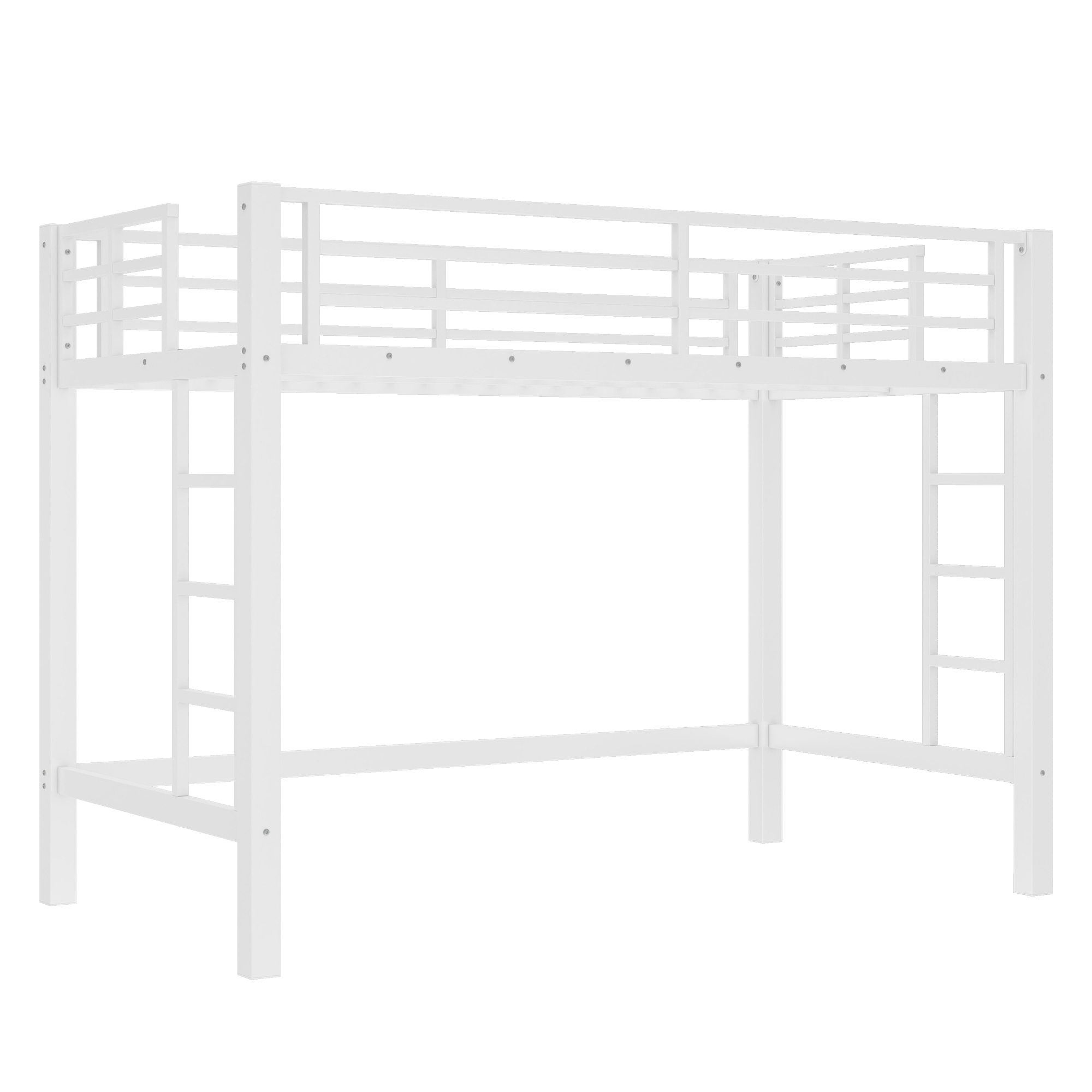 Twin XL Size Metal Loft Bed, Loft Bed with Easy Climbing Ladder and Guardrails , White - Image 6