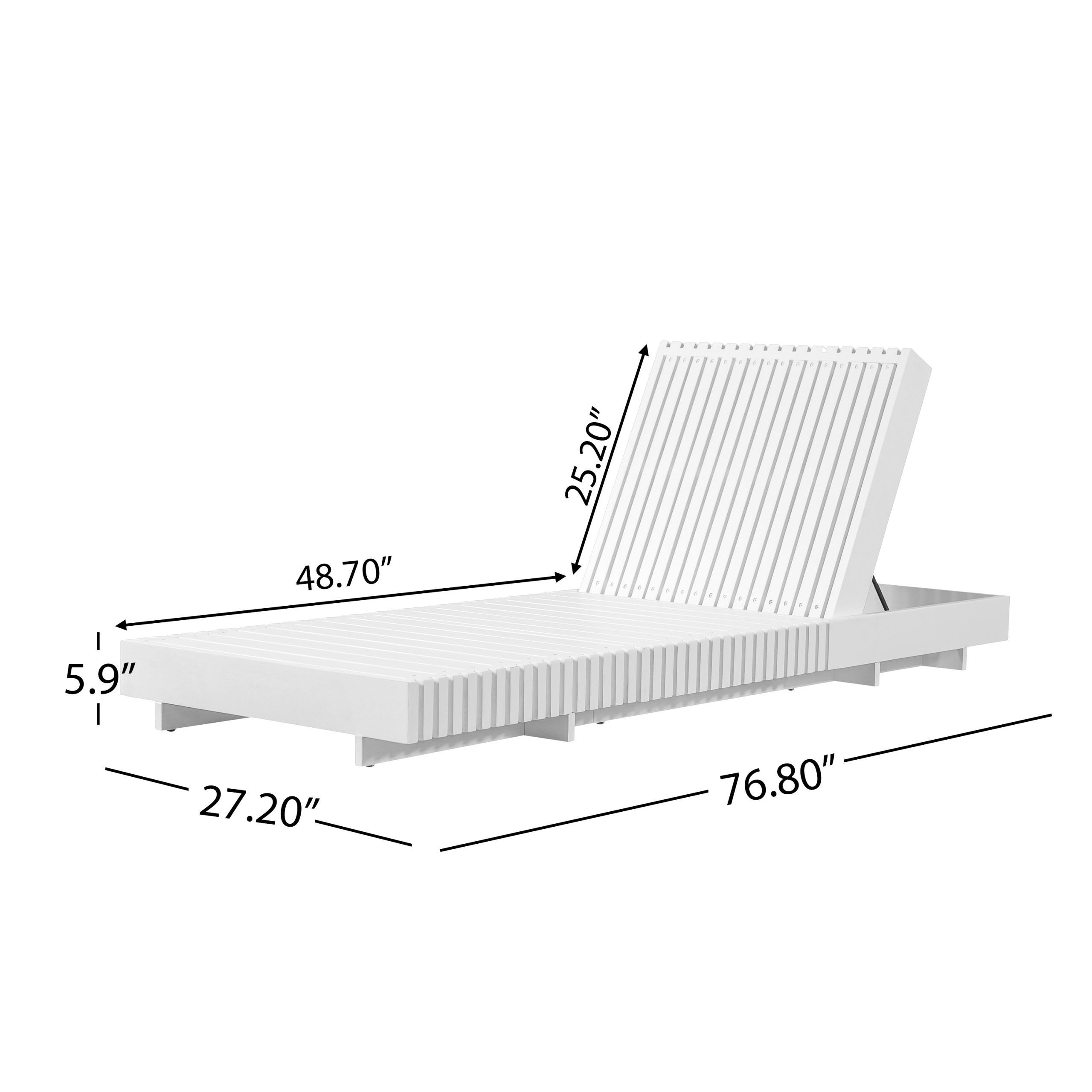 White Acacia Solid Wood Outdoor Chaise Lounge with Cream 3-Fold Water-Repellent Cushion, 400lbs Capacity, Modern Patio Sun Lounger for Garden, Poolside - Image 2