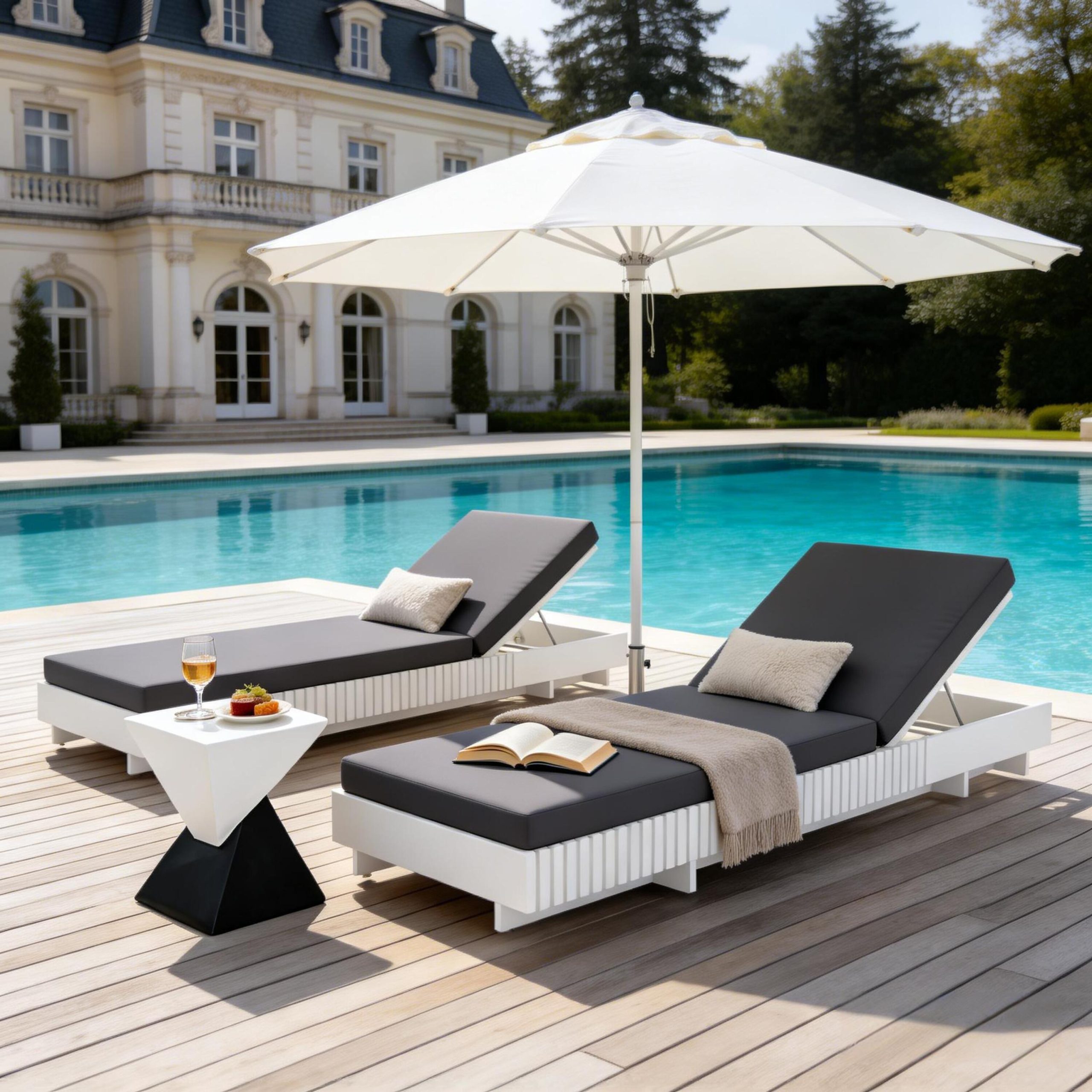 White Acacia Solid Wood Outdoor Chaise Lounge with Dark Grey Water-Repellent Cushion, 400lbs Capacity, Modern Patio Sun Lounger for Garden, Poolside - Image 5