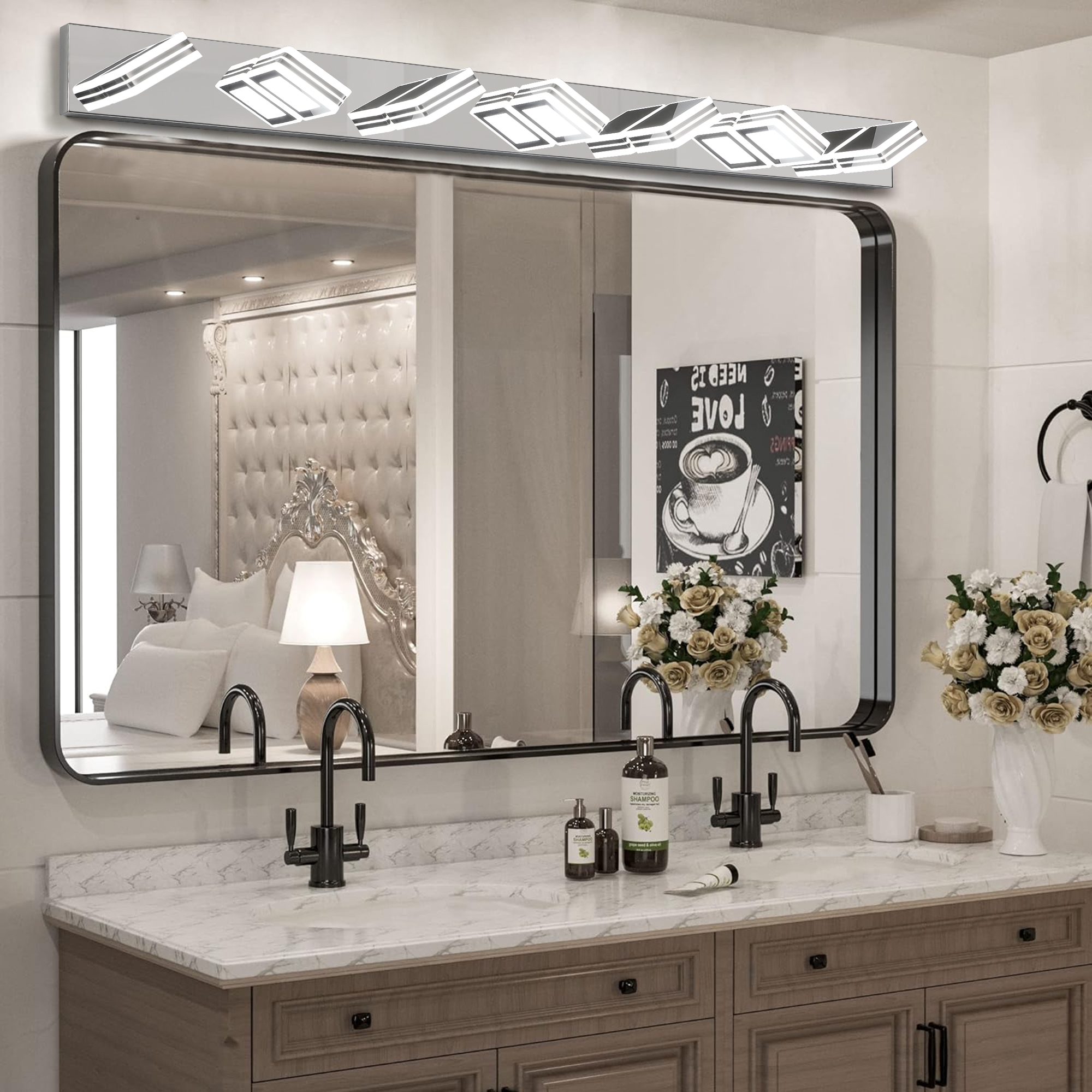 (Same as W1340142519/L2007-G-7) 45" Modern Chrome 7-Light LED Vanity Light, Square Acrylic Lampshades Wall Mount Fixture for Bathroom, Mirror Lighting - Image 3
