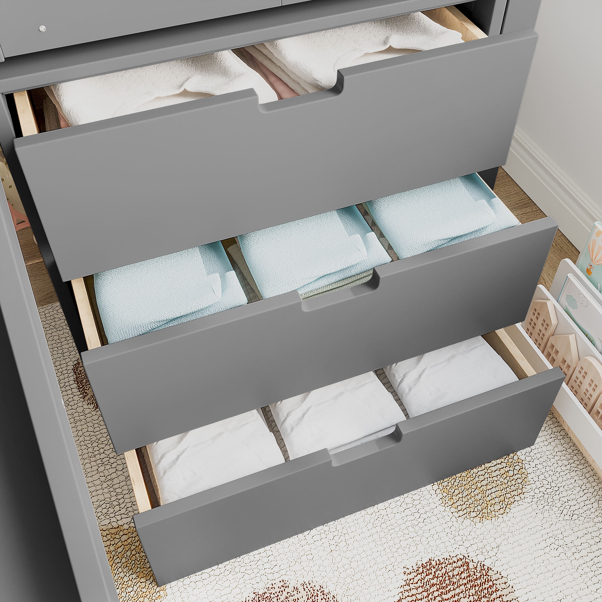 Twin Loft Bed with Storage Cabinets and Removable Desk, Kids House Loft Bed with Slide and Stairs, Childlike and Multi-functional Design,Gray - Image 5