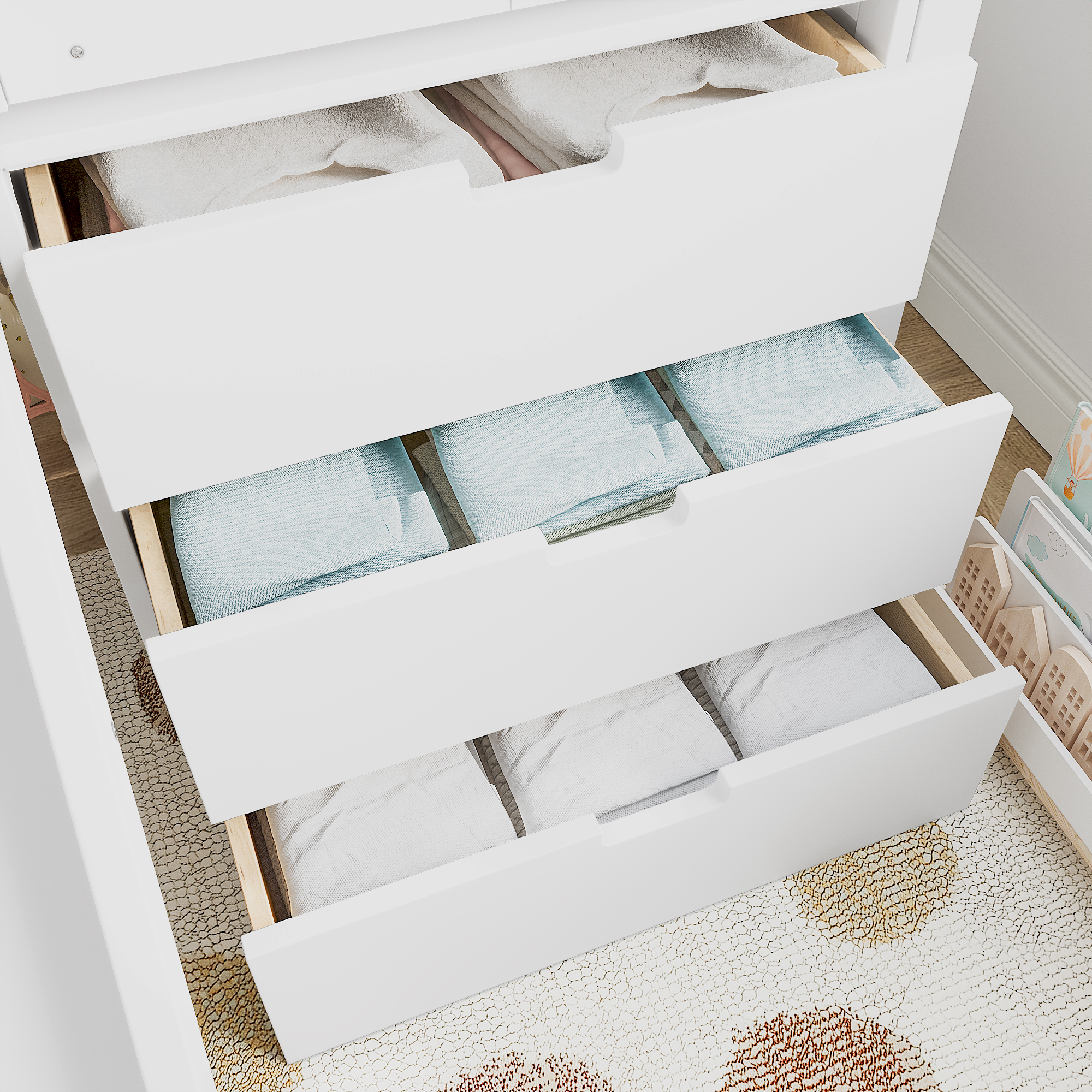 Twin Loft Bed with Storage Cabinets and Removable Desk, Kids House Loft Bed with Slide and Stairs, Childlike and Multi-functional Design, White - Image 5