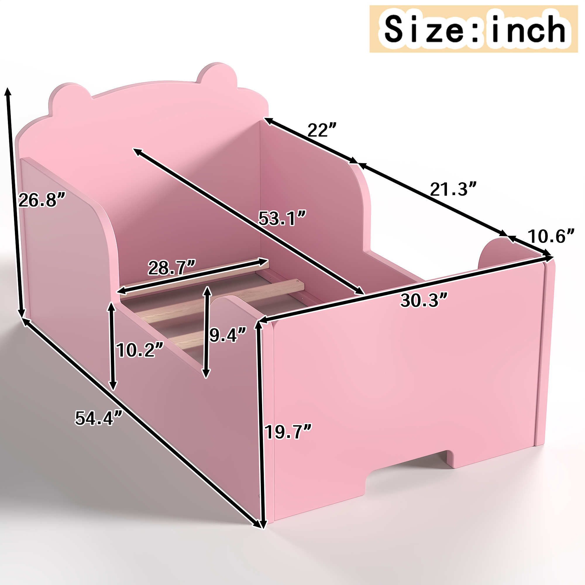 Toddler Floor Bed Frame, Cot Bed for Boys and Girls Ages 3-6, Bear Shape Toddler Bed, Pink - Image 4