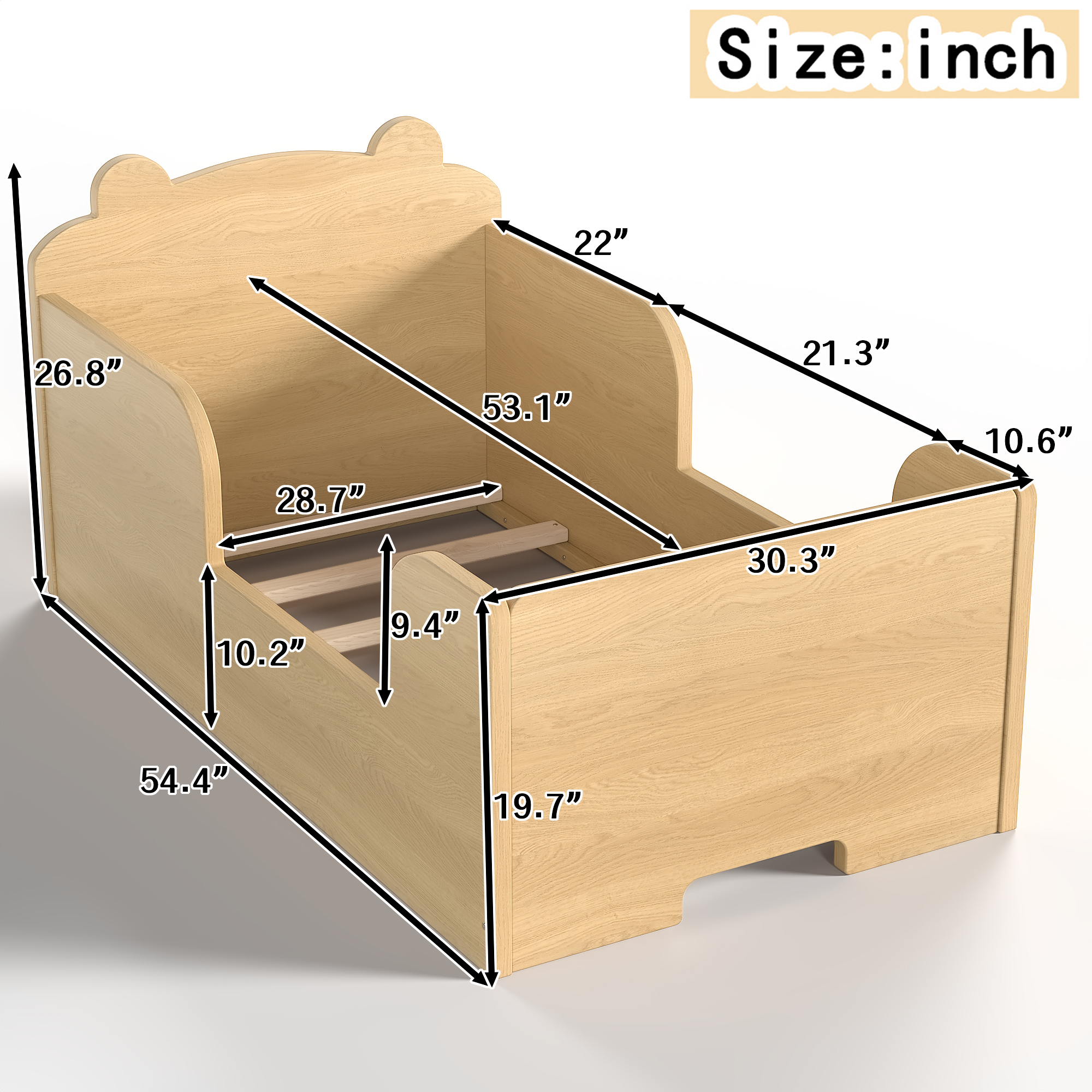 Toddler Floor Bed Frame, Cot Bed for Boys and Girls Ages 3-6, Bear Shape Toddler Bed,Natural - Image 5