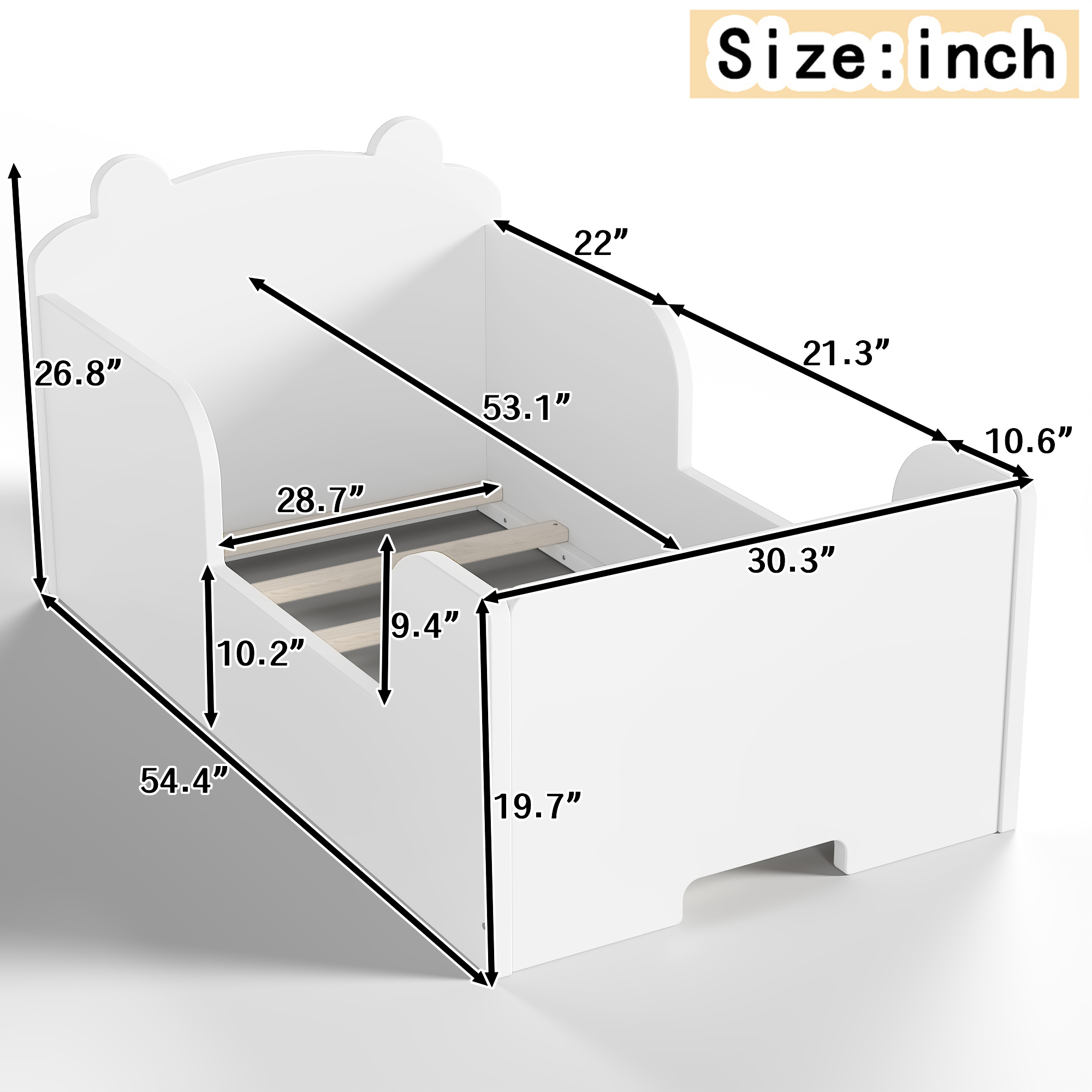 Toddler Floor Bed Frame, Cot Bed for Boys and Girls Ages 3-6, Bear Shape Toddler Bed, White - Image 4