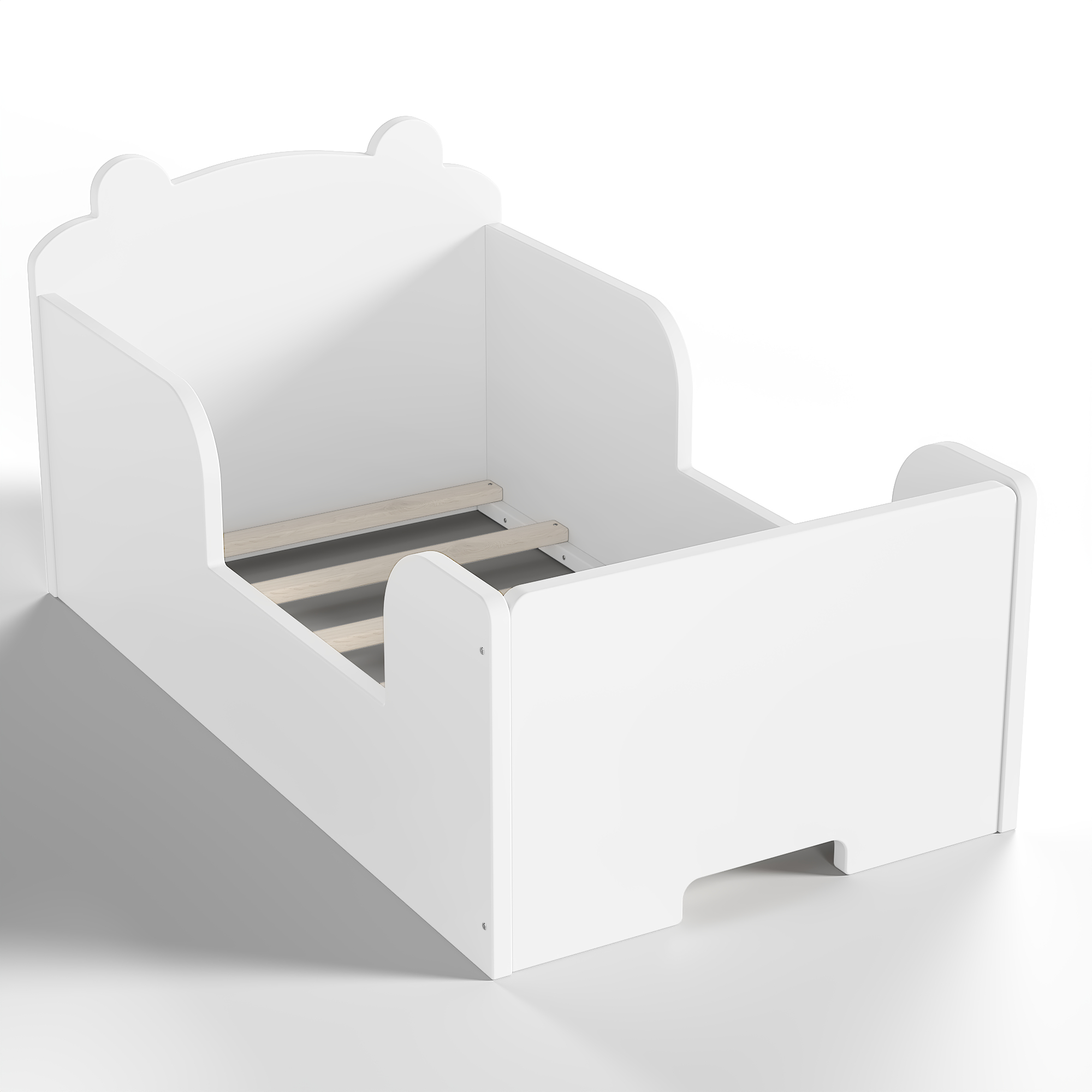 Toddler Floor Bed Frame, Cot Bed for Boys and Girls Ages 3-6, Bear Shape Toddler Bed, White - Image 6