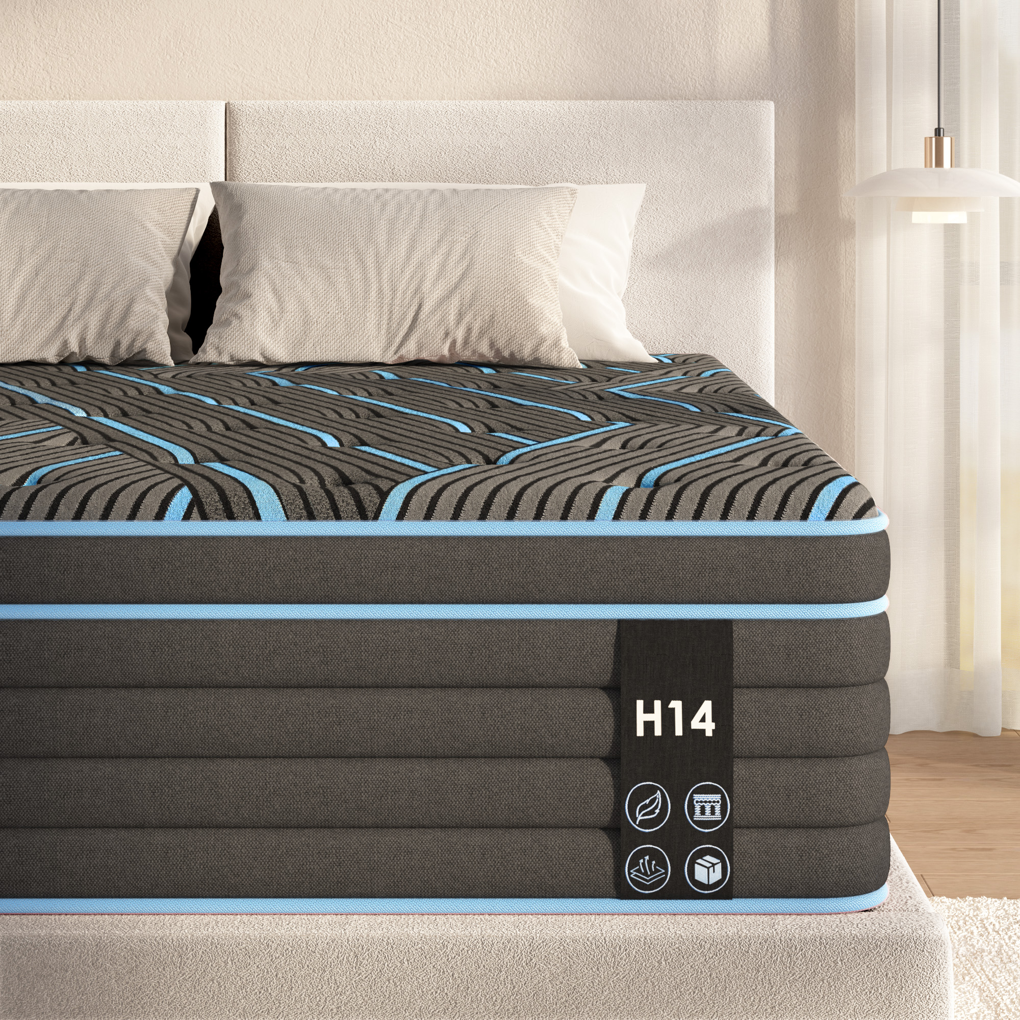 King Size Mattress,12 Inch Hybrid Mattress, Individually Pocketed Innerspring, Medium Firm - Image 3