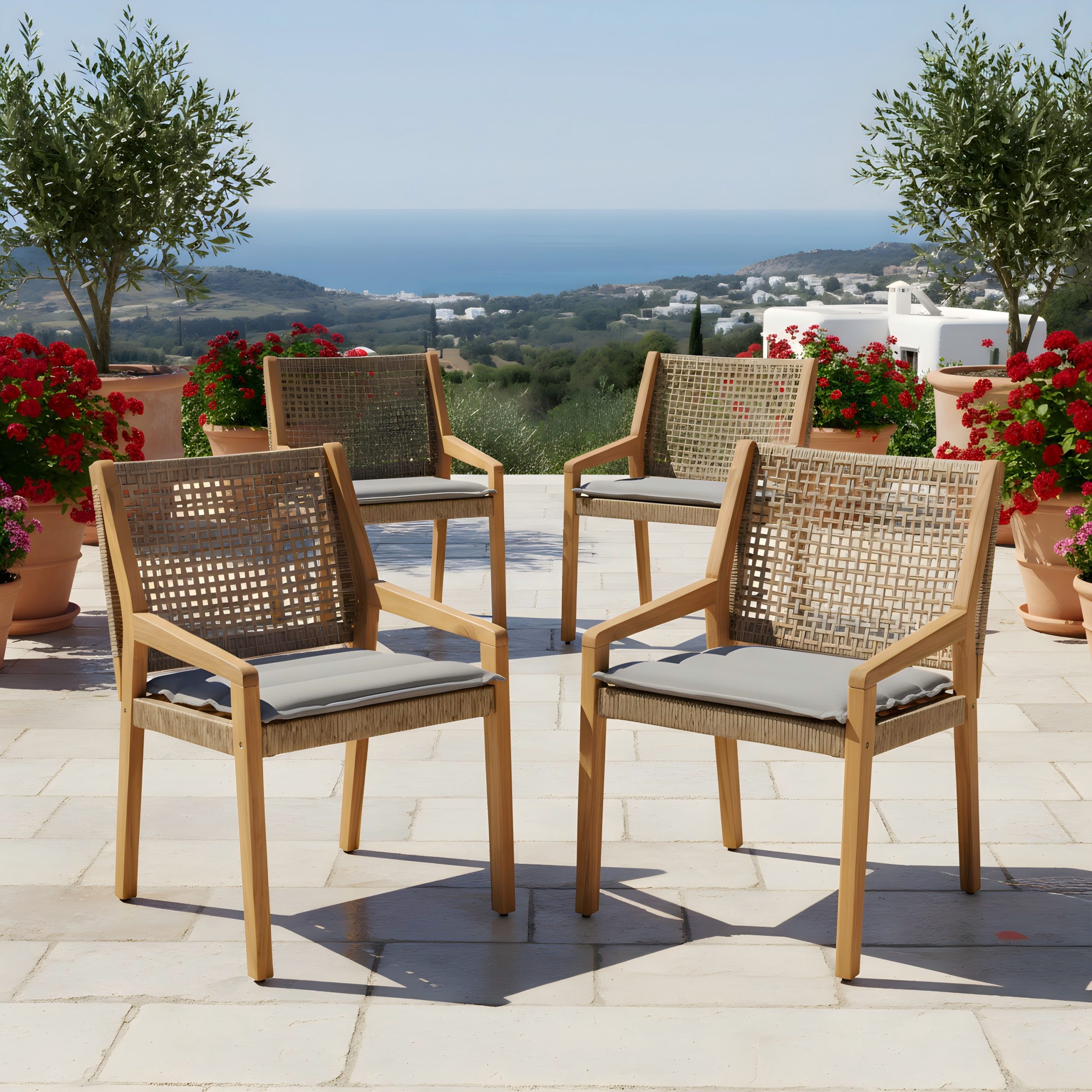 Modern Outdoor Dining Chairs Set of 2 - All Weather Acacia Wood & Wicker Armchair with Armrests, Heavy Duty 400 lbs Capacity, Set of 2 per Box, for Patio, Garden, or Deck - Image 6