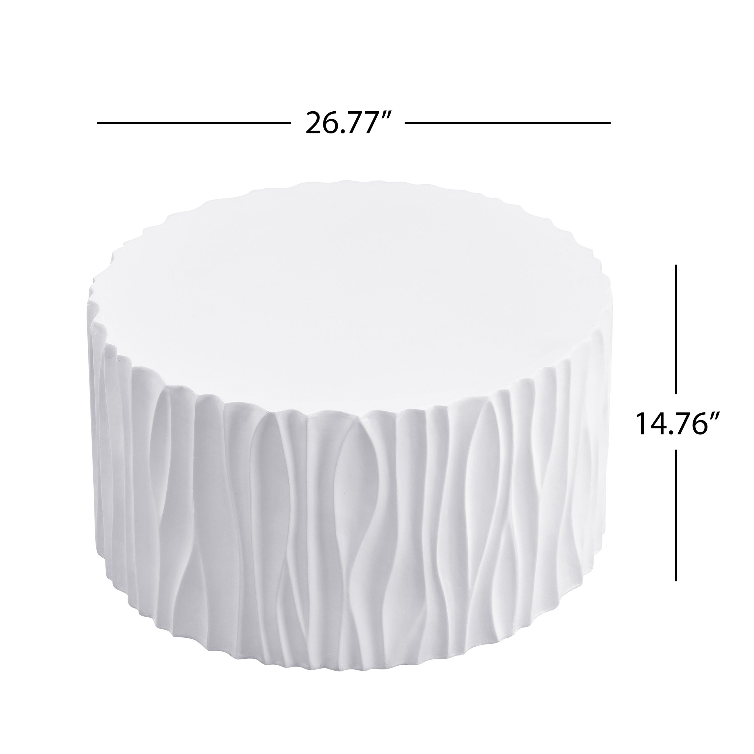 Modern White Outdoor Coffee Table with Wavy Fluted Design - 26.77" Round, 14.76" H, MGO Material, 66 lbs Capacity, Assembly-Free for Patio, Garden, or Balcony - Image 2