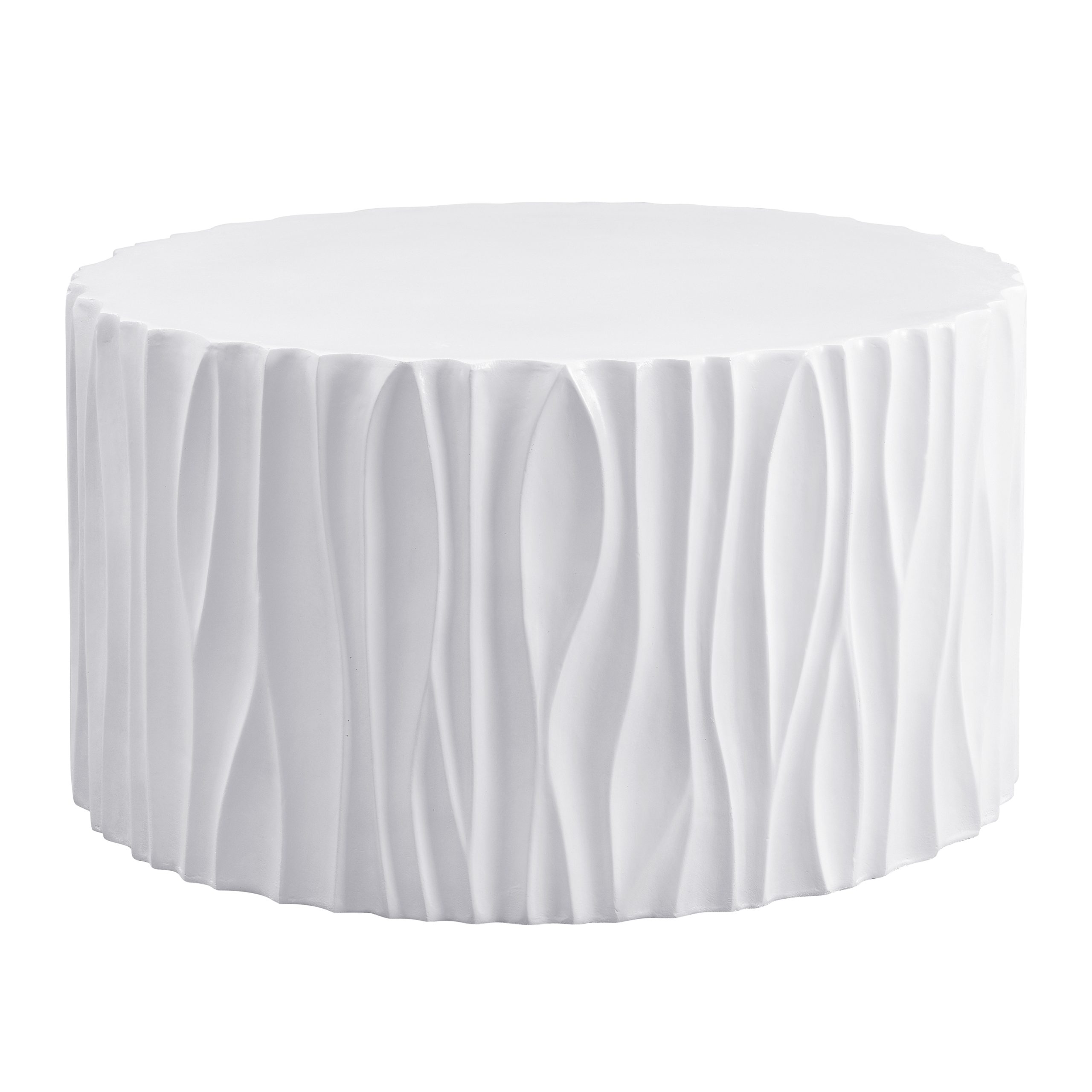 Modern White Outdoor Coffee Table with Wavy Fluted Design - 26.77" Round, 14.76" H, MGO Material, 66 lbs Capacity, Assembly-Free for Patio, Garden, or Balcony - Image 4
