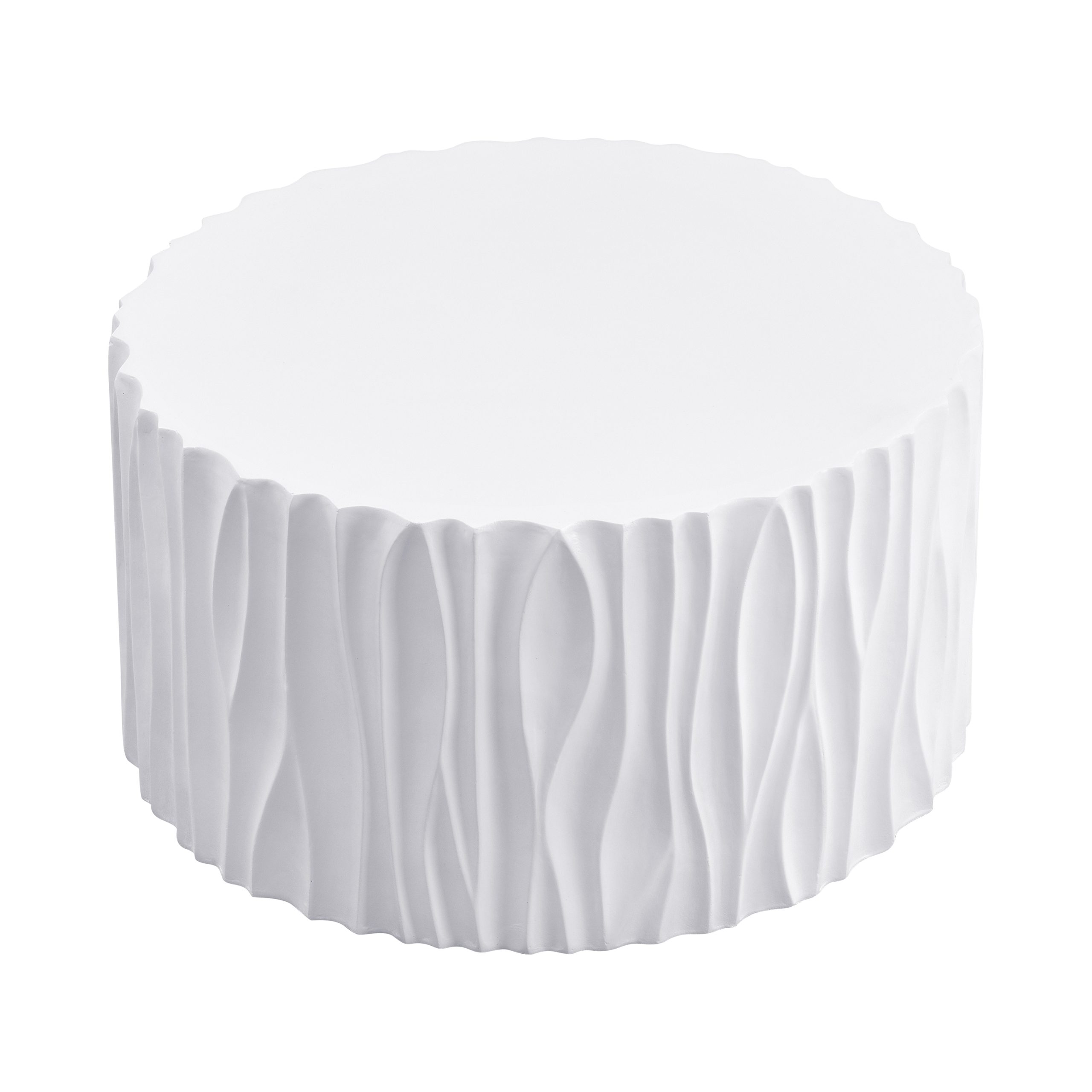 Modern White Outdoor Coffee Table with Wavy Fluted Design - 26.77" Round, 14.76" H, MGO Material, 66 lbs Capacity, Assembly-Free for Patio, Garden, or Balcony - Image 6
