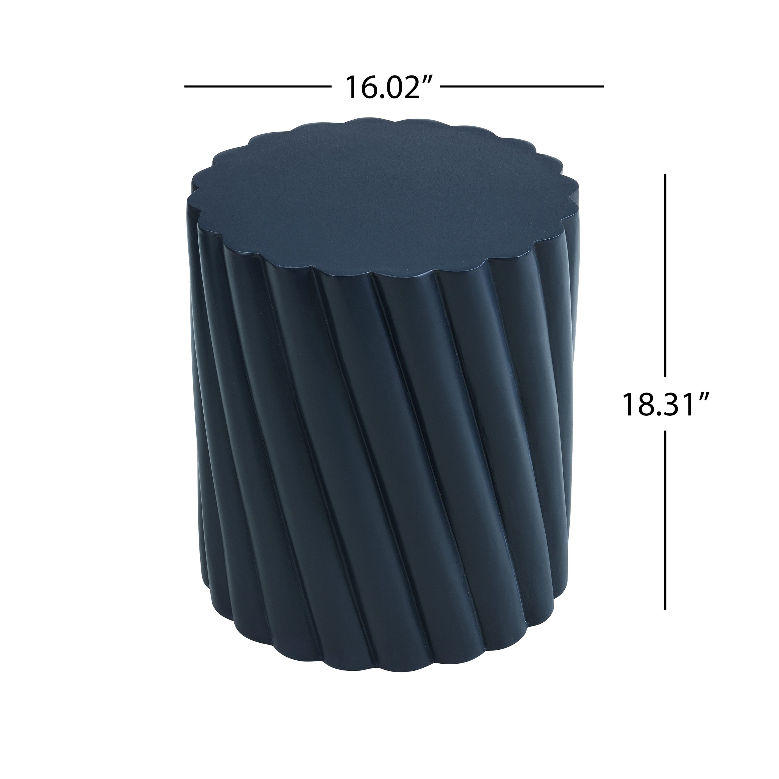 Modern Navy Blue Outdoor Table with Fluted Design - 16.02" Diameter, 18.31" H, MGO Material, 250 lbs Capacity, Assembly-Free Accent Table or Seat for Patio, Garden, or Balcony - Image 2