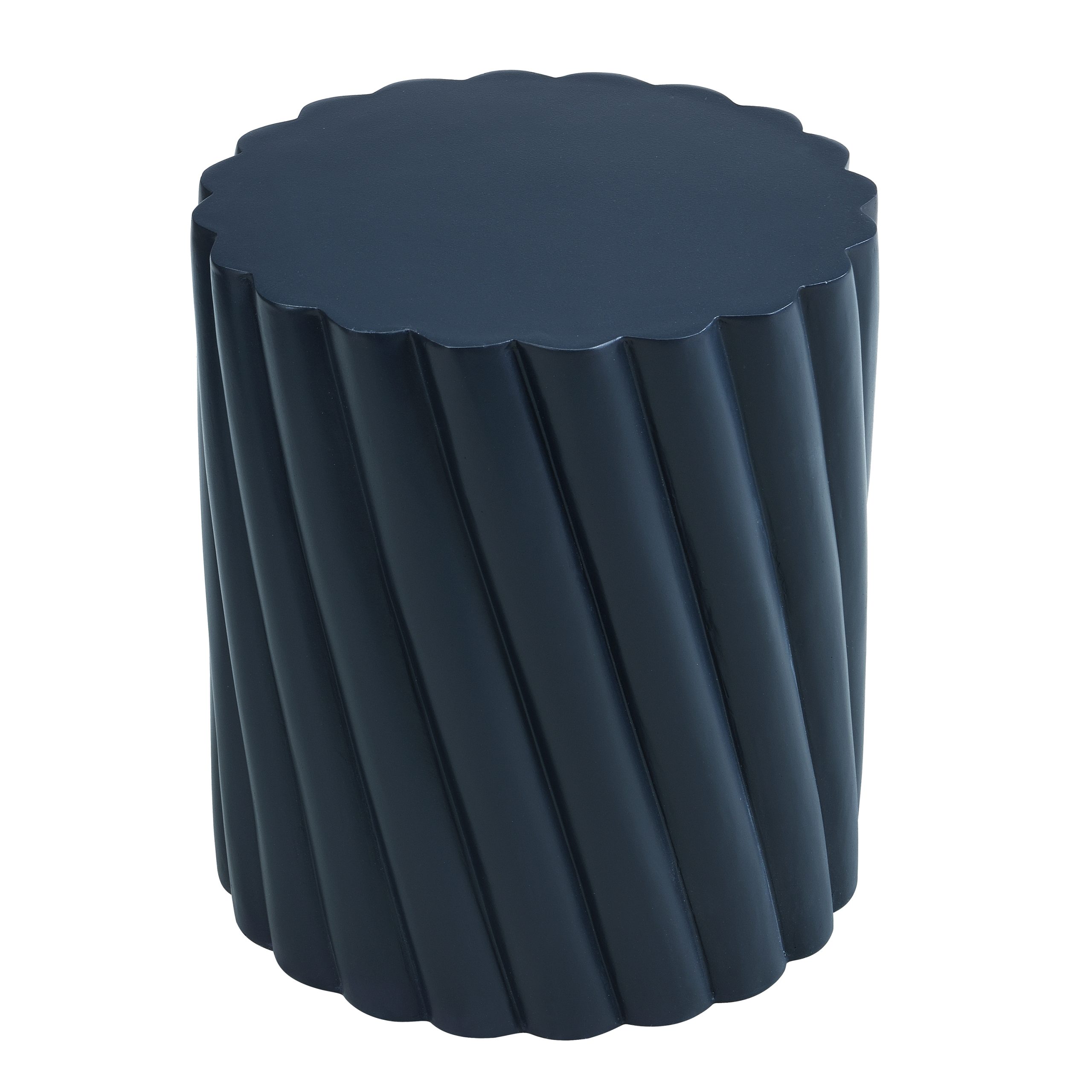 Modern Navy Blue Outdoor Table with Fluted Design - 16.02" Diameter, 18.31" H, MGO Material, 250 lbs Capacity, Assembly-Free Accent Table or Seat for Patio, Garden, or Balcony - Image 6