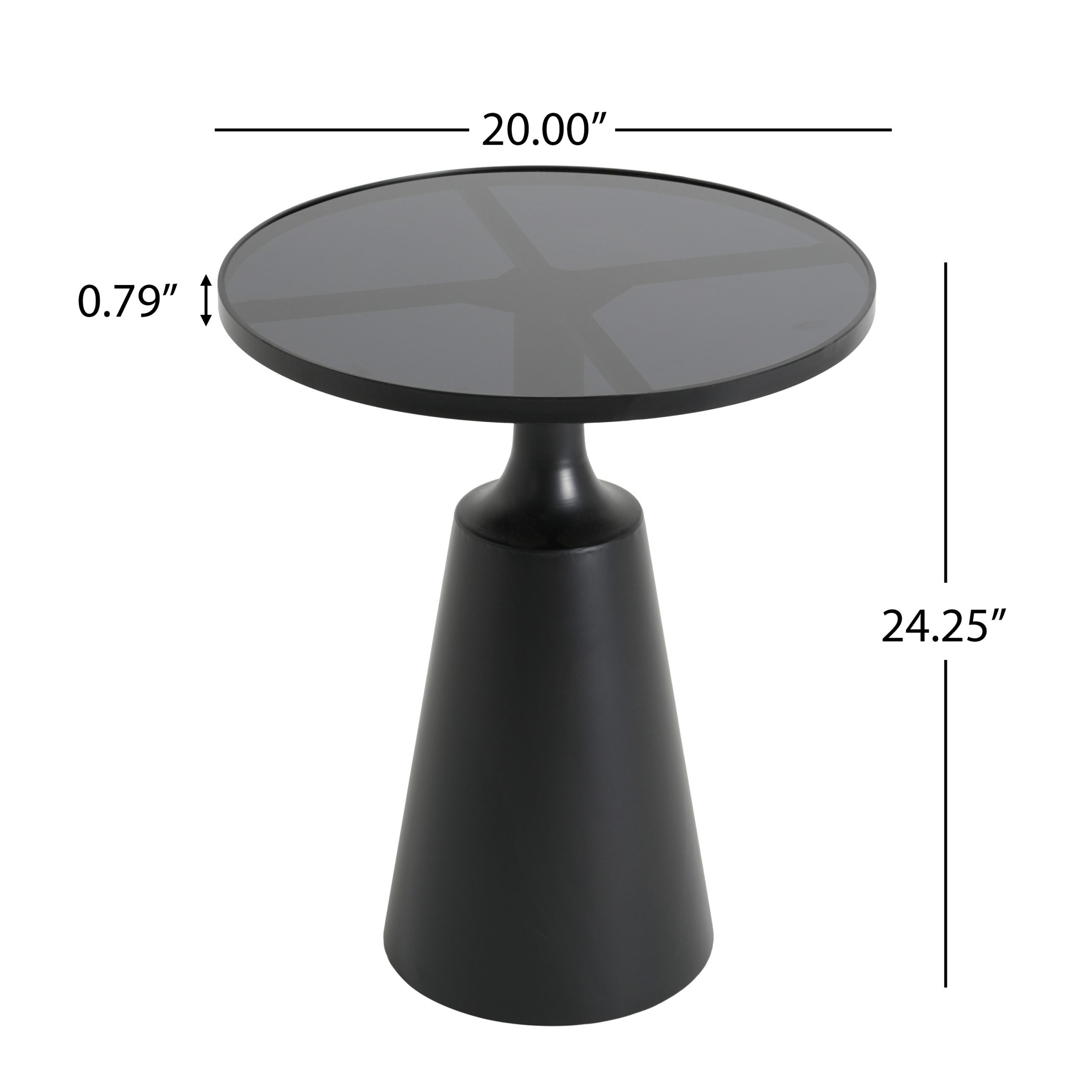 Modern Black Iron Side Table with Round Glass Top - 20" Diameter, 24.25" H, 75 lbs Capacity - Assembly-Free Accent Table for Living Room, Bedroom, or Office - Image 2