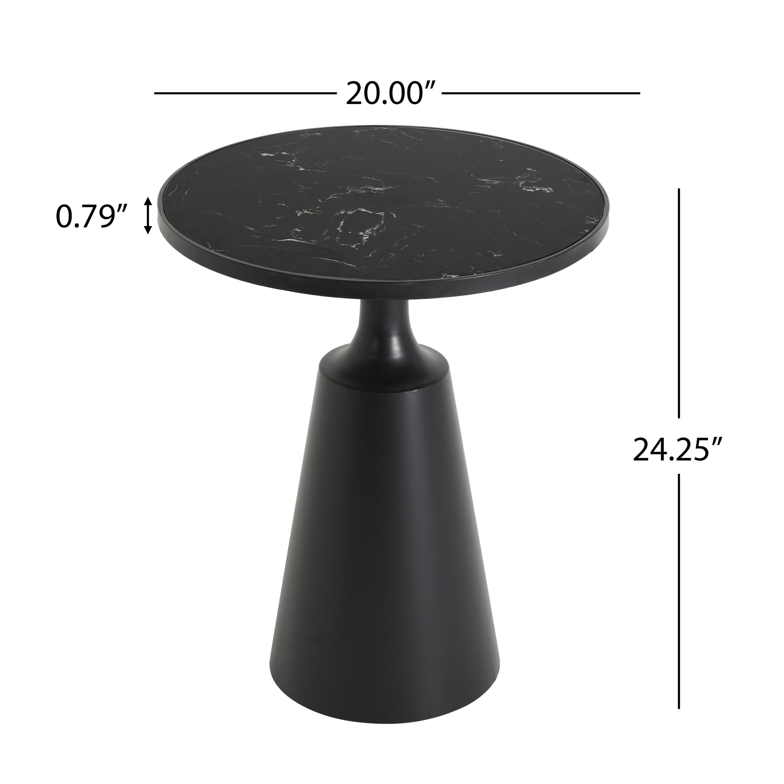 Modern Round Side Table with Marble Pattern Top and Black Iron Base, 20" Diameter, 24.25" H, 75 lbs Capacity - Assembly-Free Accent Table for Living Room, Bedroom, or Office - Image 2