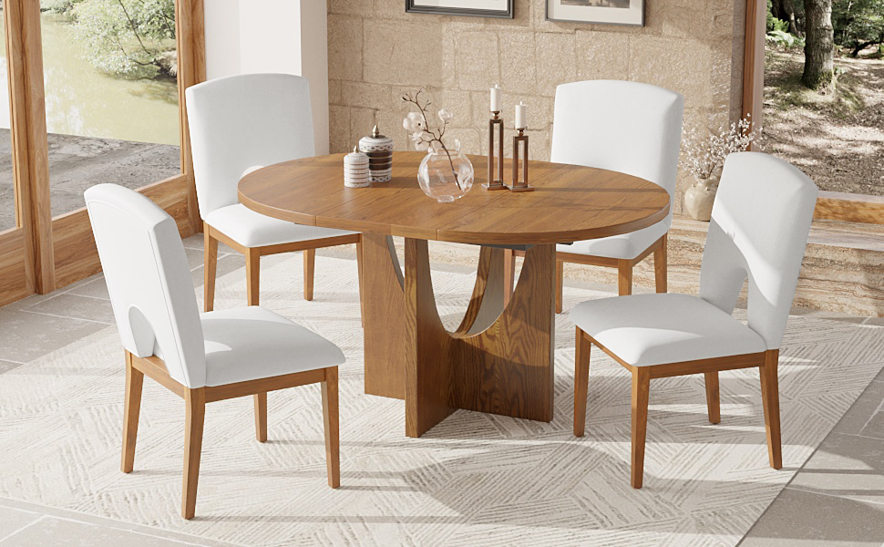TOPMAX Modern 5-Piece Extendable Round Dining Table Set with 16.2inch Removable Leaf for Small Places, Walnut(old sku:SP000062) - Image 2