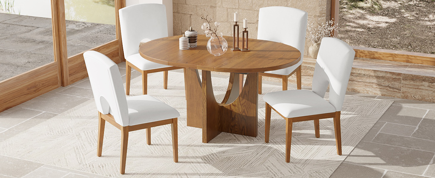 TOPMAX Modern 5-Piece Extendable Round Dining Table Set with 16.2inch Removable Leaf for Small Places, Walnut(old sku:SP000062) - Image 3