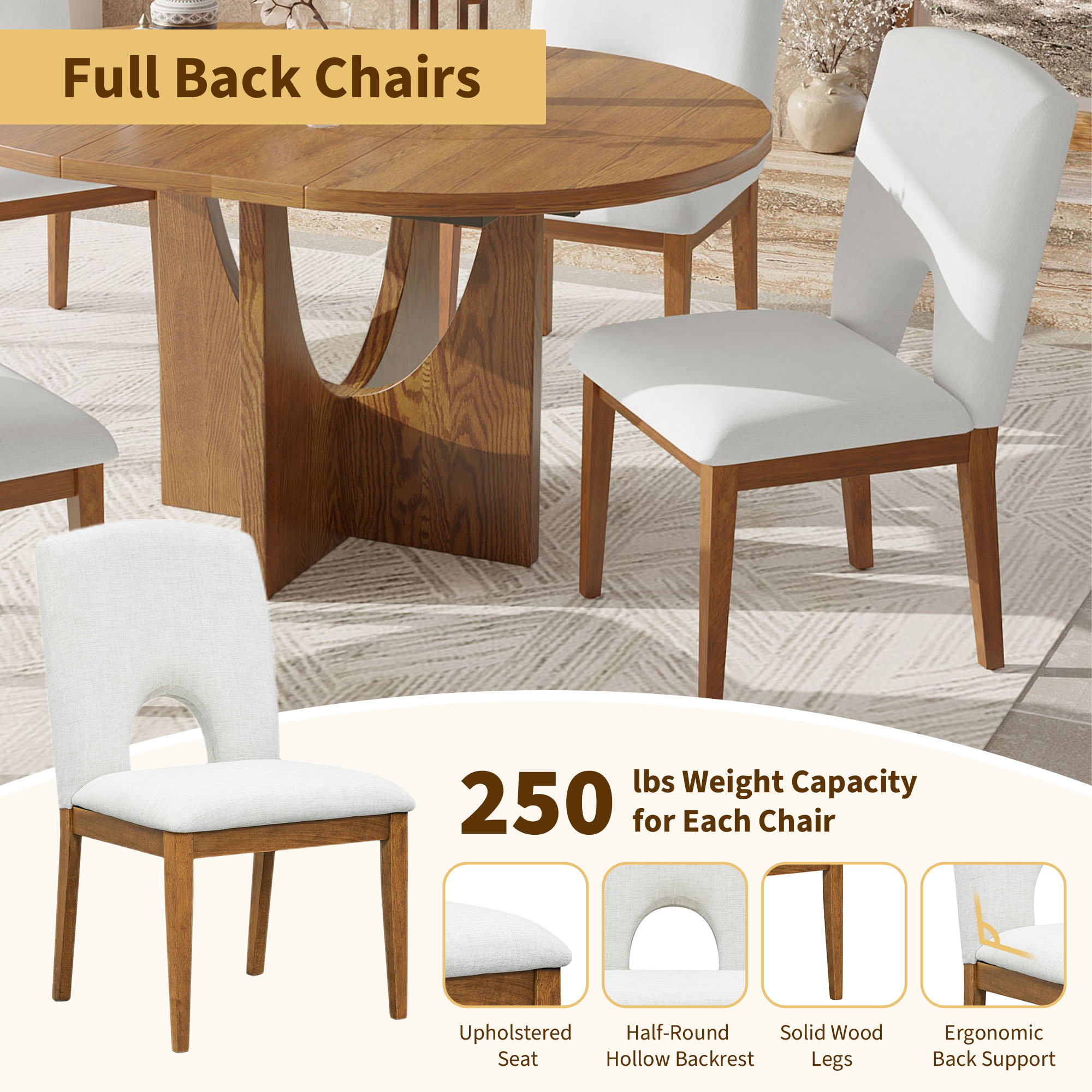 TOPMAX Modern 5-Piece Extendable Round Dining Table Set with 16.2inch Removable Leaf for Small Places, Walnut(old sku:SP000062) - Image 6