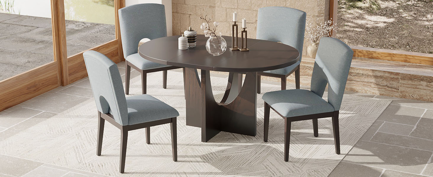 TOPMAX Modern 5-Piece Extendable Round Dining Table Set with 16.2inch Removable Leaf for Small Places, Espresso+Gray - Image 4