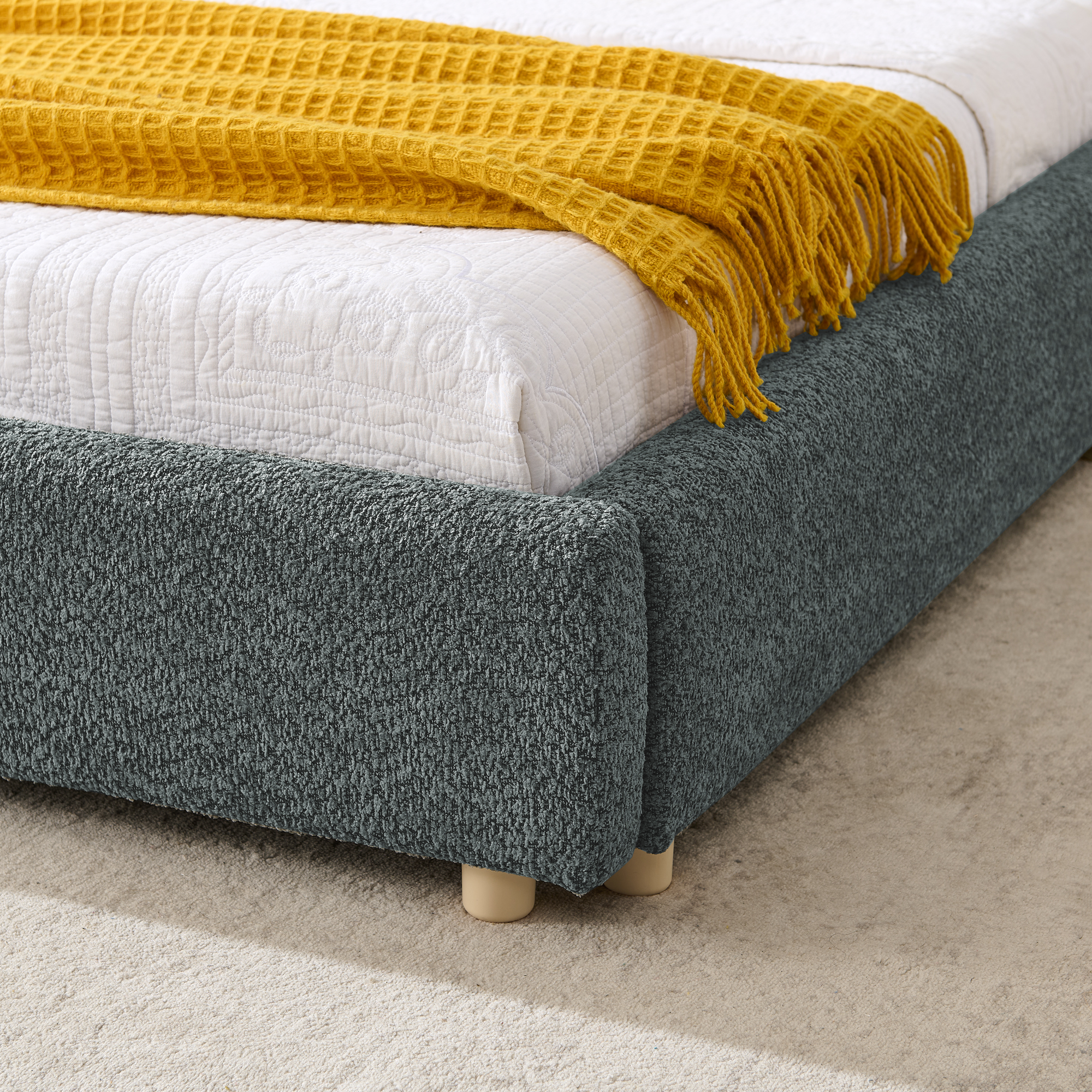 King Size Upholstered Bed Frame, Modern Minimalist Style with Tall Curved Headboard, Premium Circle Yarn Fabric & Sturdy Leg Support, Mattress Not Included-Dark Gray - Image 5