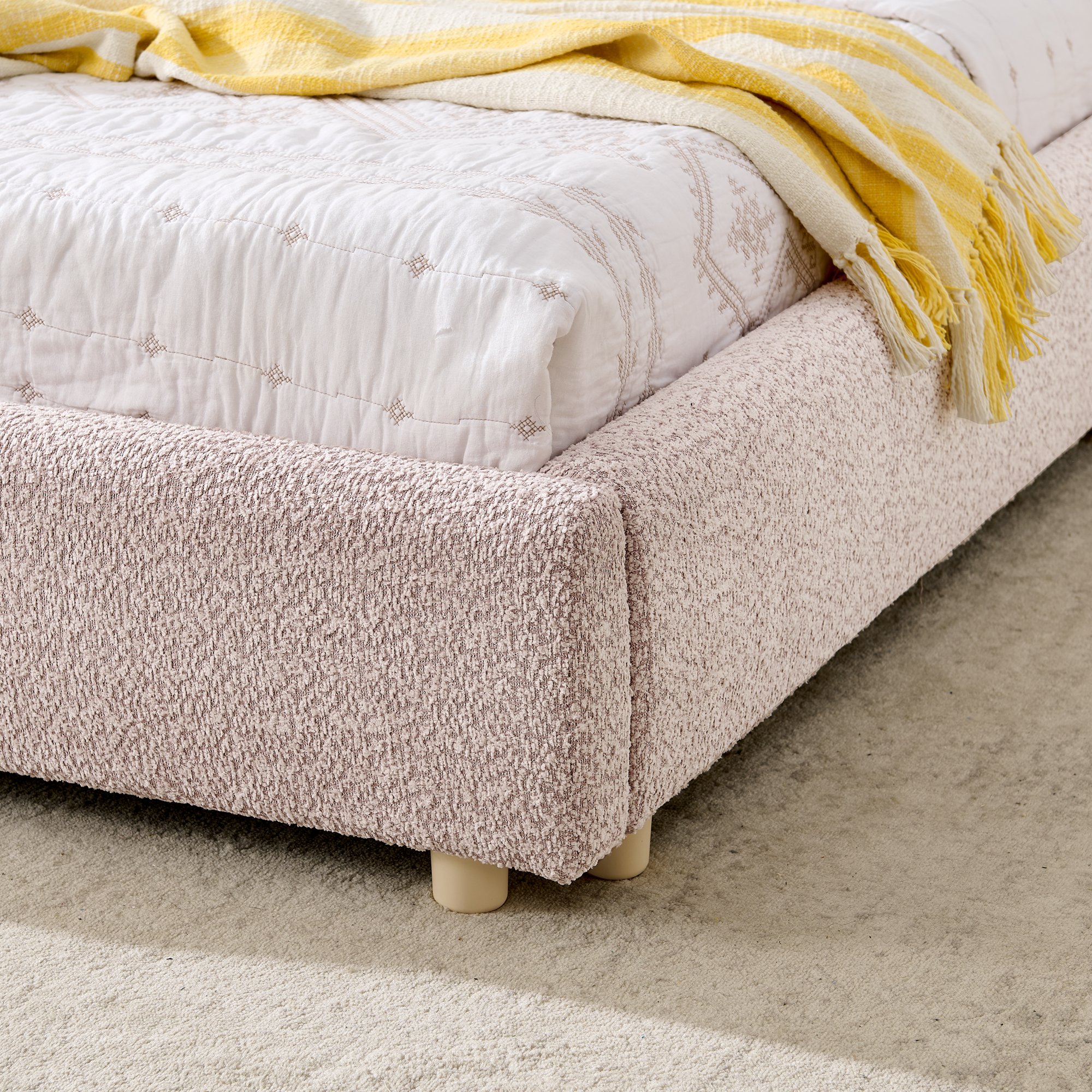 King Size Upholstered Bed Frame, Modern Minimalist Style with Tall Curved Headboard, Premium Circle Yarn Fabric & Sturdy Leg Support, Mattress Not Included-Pink - Image 5