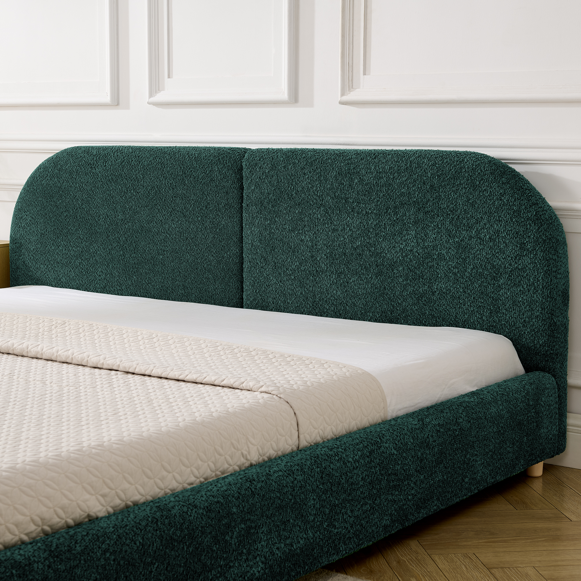 King Size Upholstered Bed Frame, Modern Minimalist Style with Tall Curved Headboard, Premium Circle Yarn Fabric & Sturdy Leg Support, Mattress Not Included-Green - Image 4