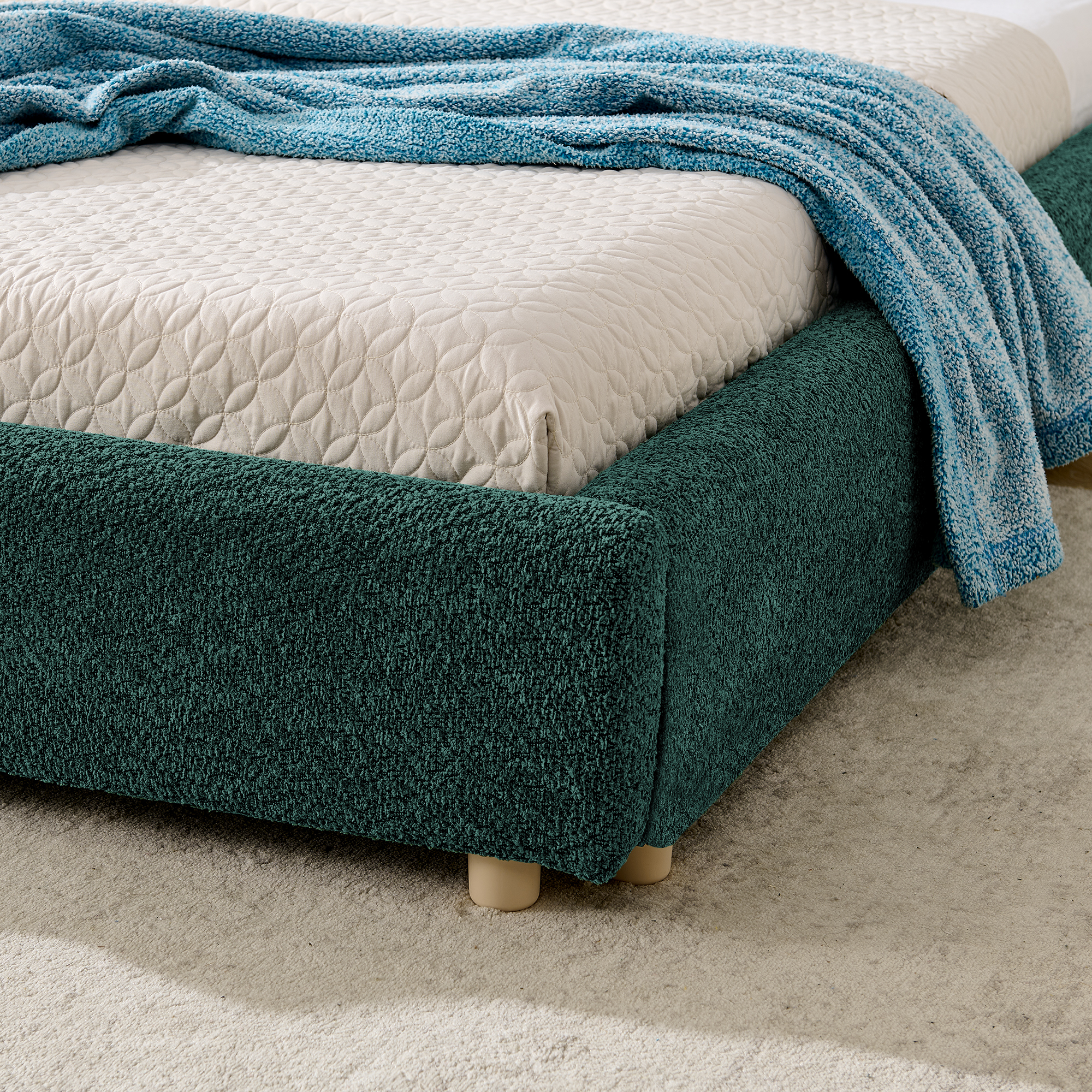 King Size Upholstered Bed Frame, Modern Minimalist Style with Tall Curved Headboard, Premium Circle Yarn Fabric & Sturdy Leg Support, Mattress Not Included-Green - Image 5