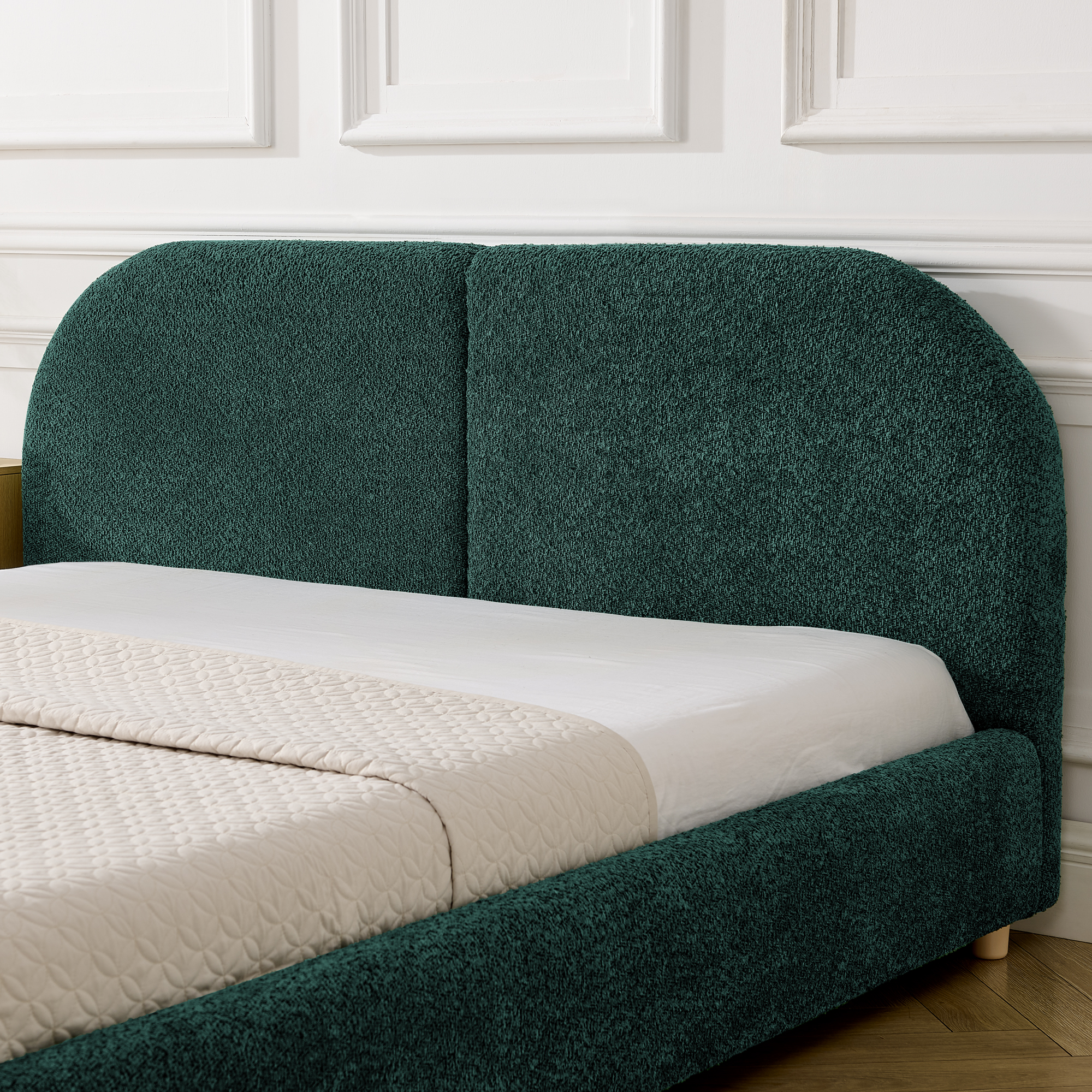 Queen Size Upholstered Bed Frame, Modern Minimalist Style with Tall Curved Headboard, Premium Circle Yarn Fabric & Sturdy Leg Support, Mattress Not Included-Green - Image 4