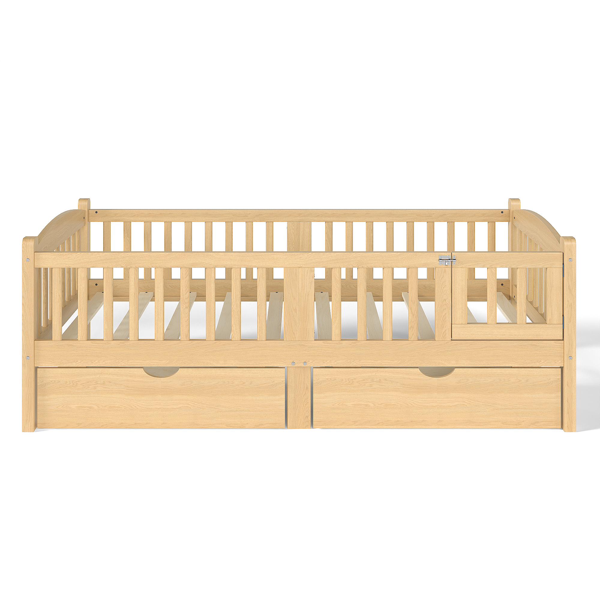 Twin Platform Bed with Full-length Guardrails, Kids Platform Bed with Storage Drawers, Childlike and Cute Headboard Design, Natural - Image 5
