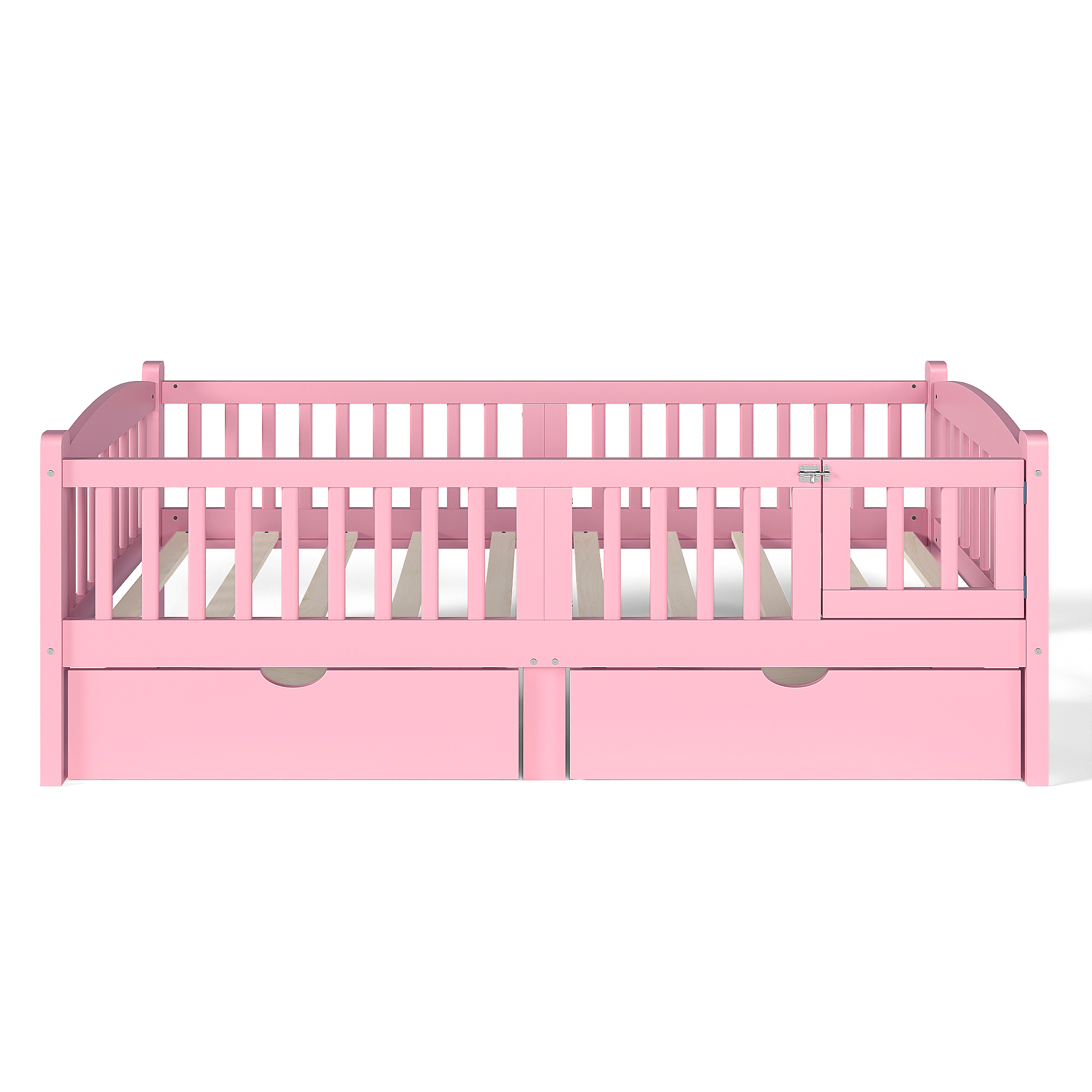 Twin Platform Bed with Full-length Guardrails, Kids Platform Bed with Storage Drawers, Childlike and Cute Headboard Design, Pink - Image 5