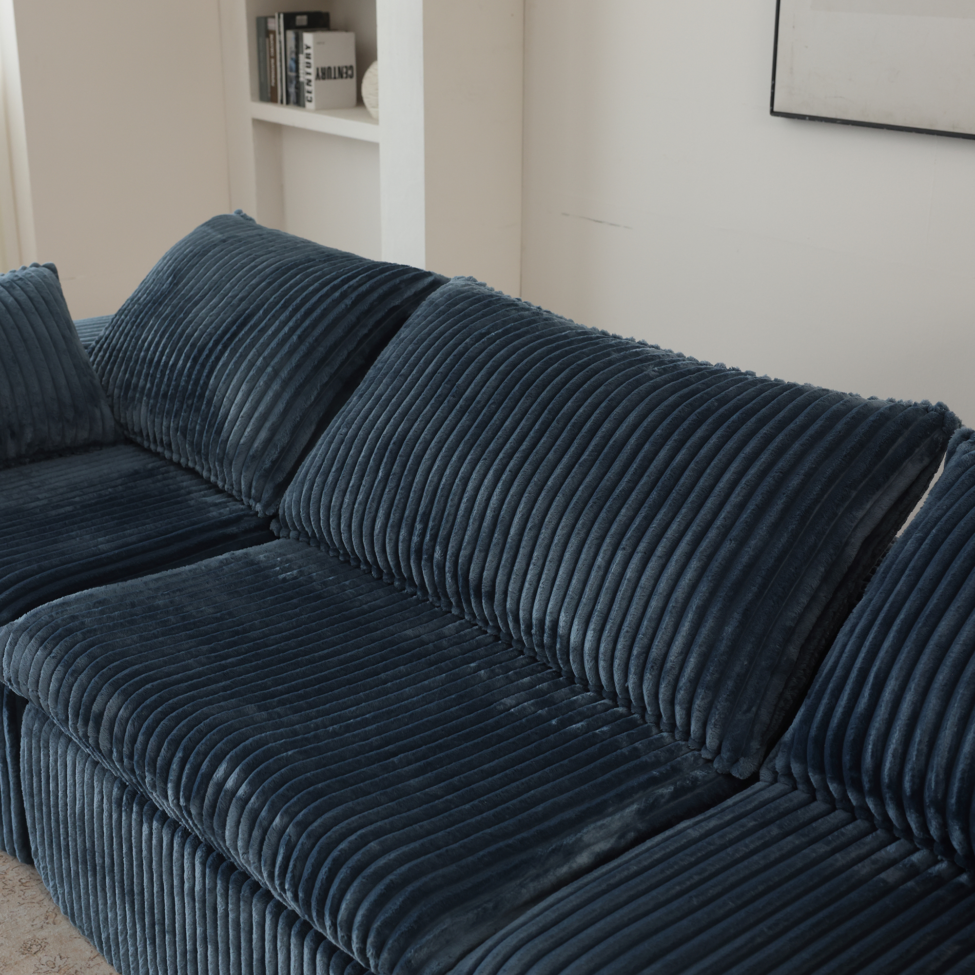 118.2" Cloud Sofa,Corduroy Fabric,Deep Seat Couches,Double-layer design,Removable Cushion,No Assembly, DIY Combination for Living room, Bedroom,Conference room ,Apartment,Blue - Image 4