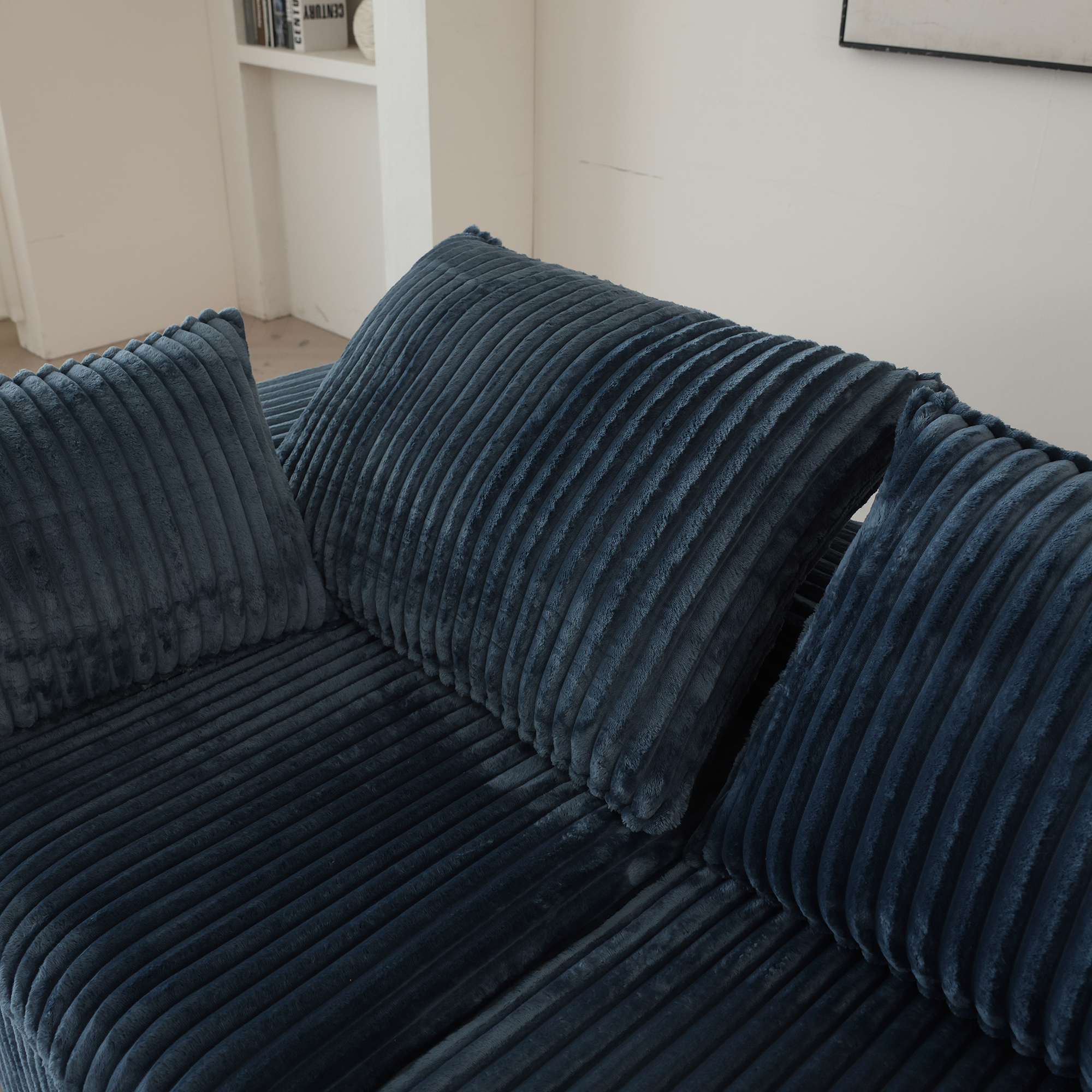 118.2" Cloud Sofa,Corduroy Fabric,Deep Seat Couches,Double-layer design,Removable Cushion,No Assembly, DIY Combination for Living room, Bedroom,Conference room ,Apartment,Blue - Image 5