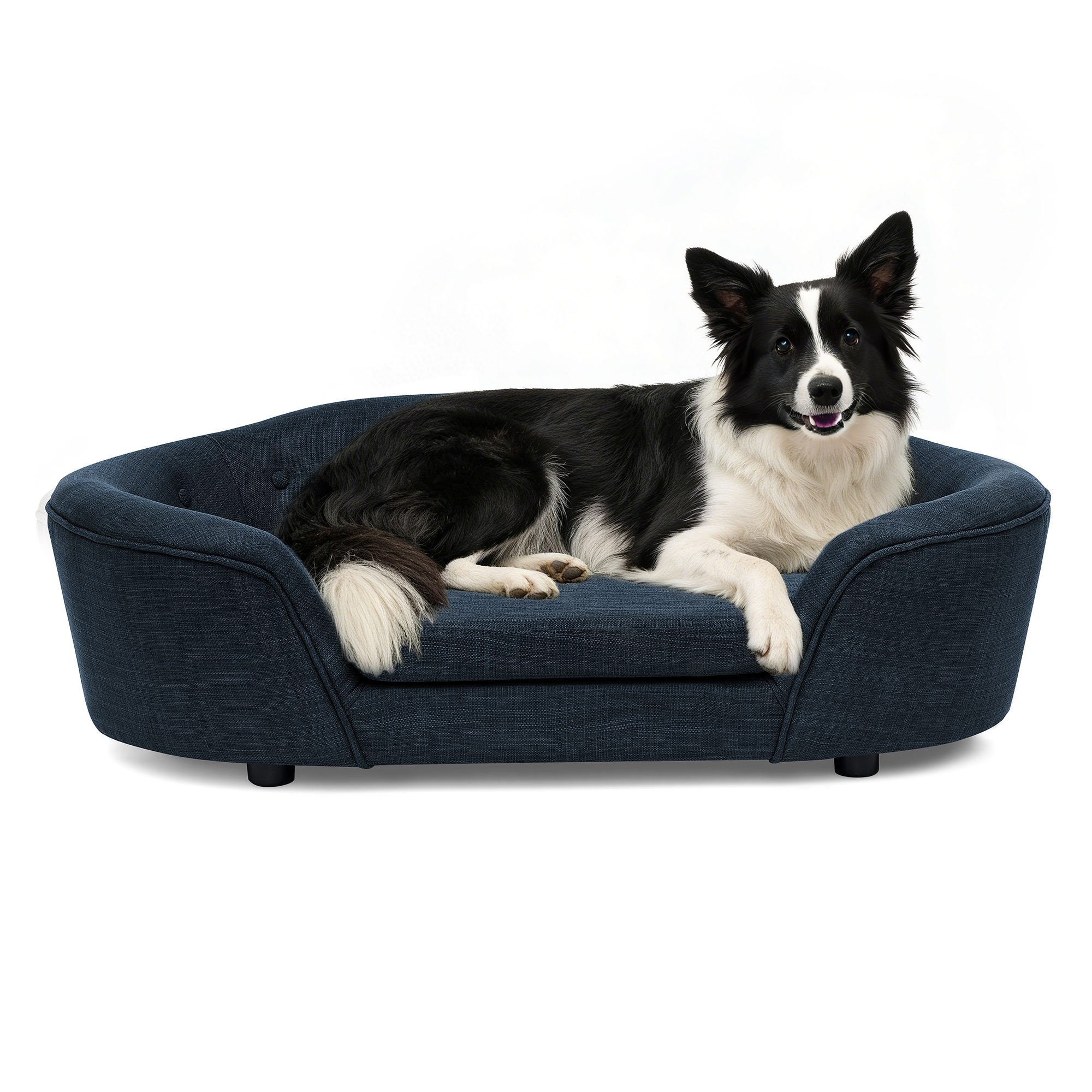 OVERSIZED Size Oval Semi-Enclosed Dog Sofa - Durable Linen Material, Button-Tufted Backrest, High-Center Low-Sides Support & Plush Comfort- - Image 6