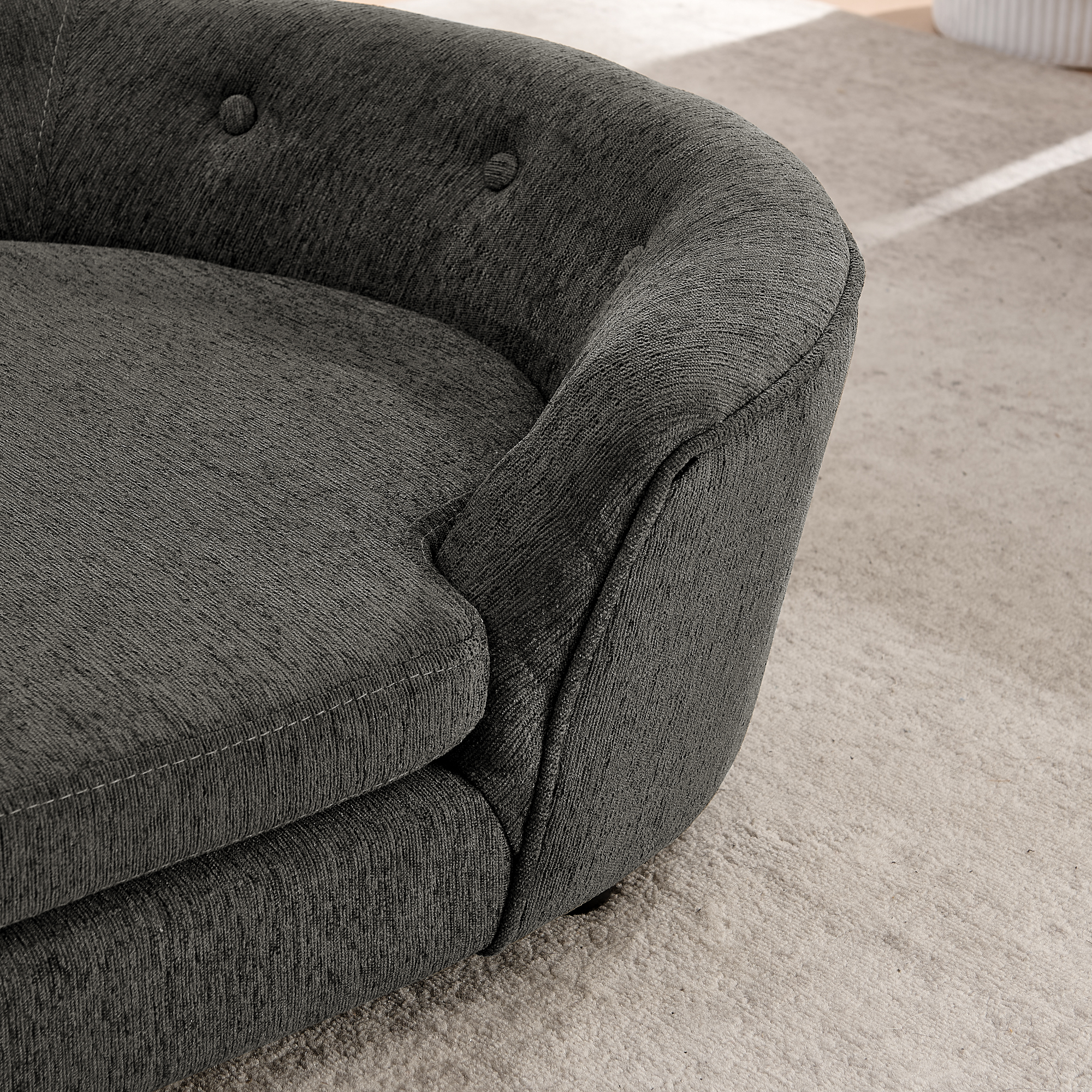 OVERSIZED Size Oval Semi-Enclosed Dog Sofa - Durable Linen Material, Button-Tufted Backrest, High-Center Low-Sides Support & Plush Comfort-Dark Gray - Image 4