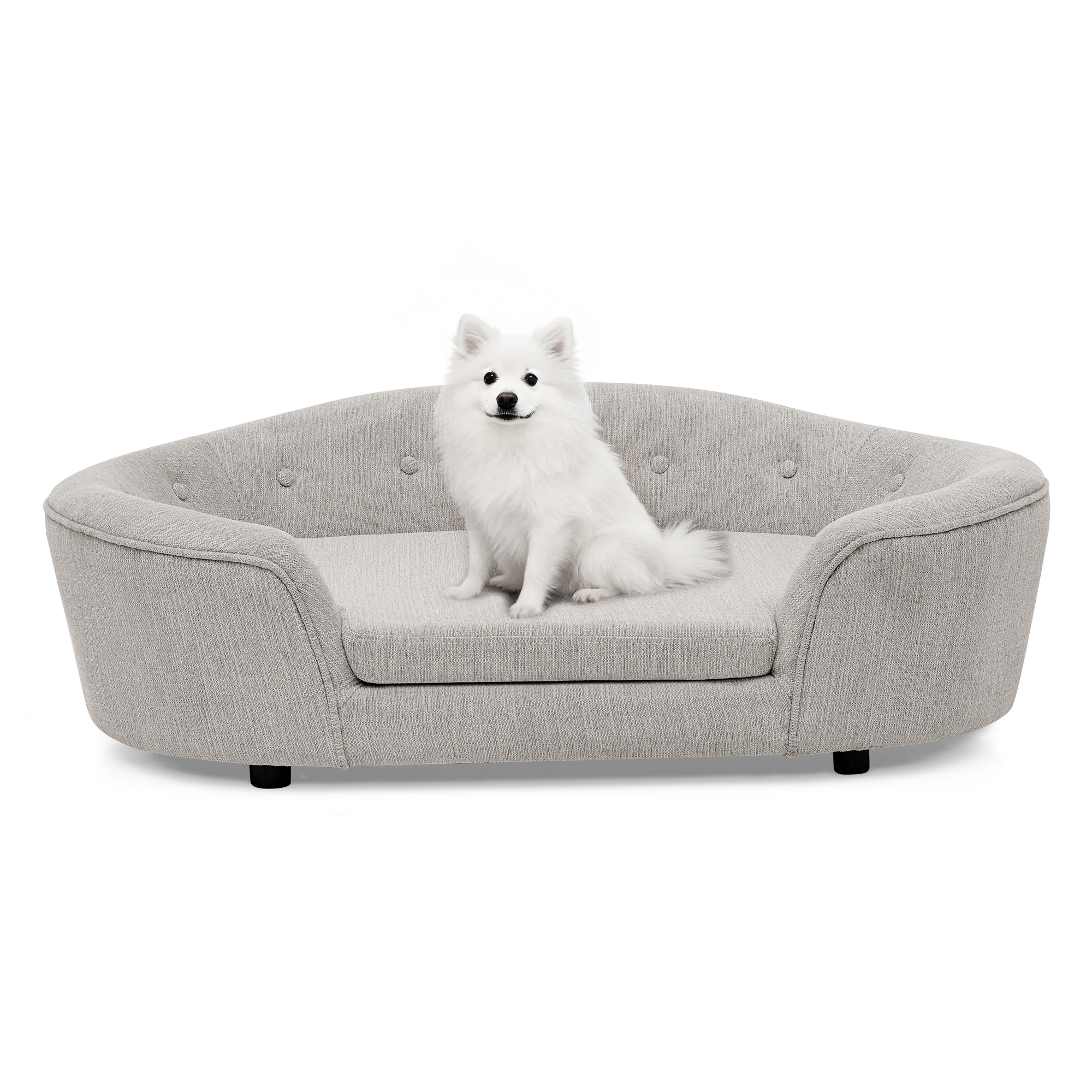 OVERSIZED Size Oval Semi-Enclosed Dog Sofa - Durable Linen Material, Button-Tufted Backrest, High-Center Low-Sides Support & Plush Comfort-Beige - Image 6